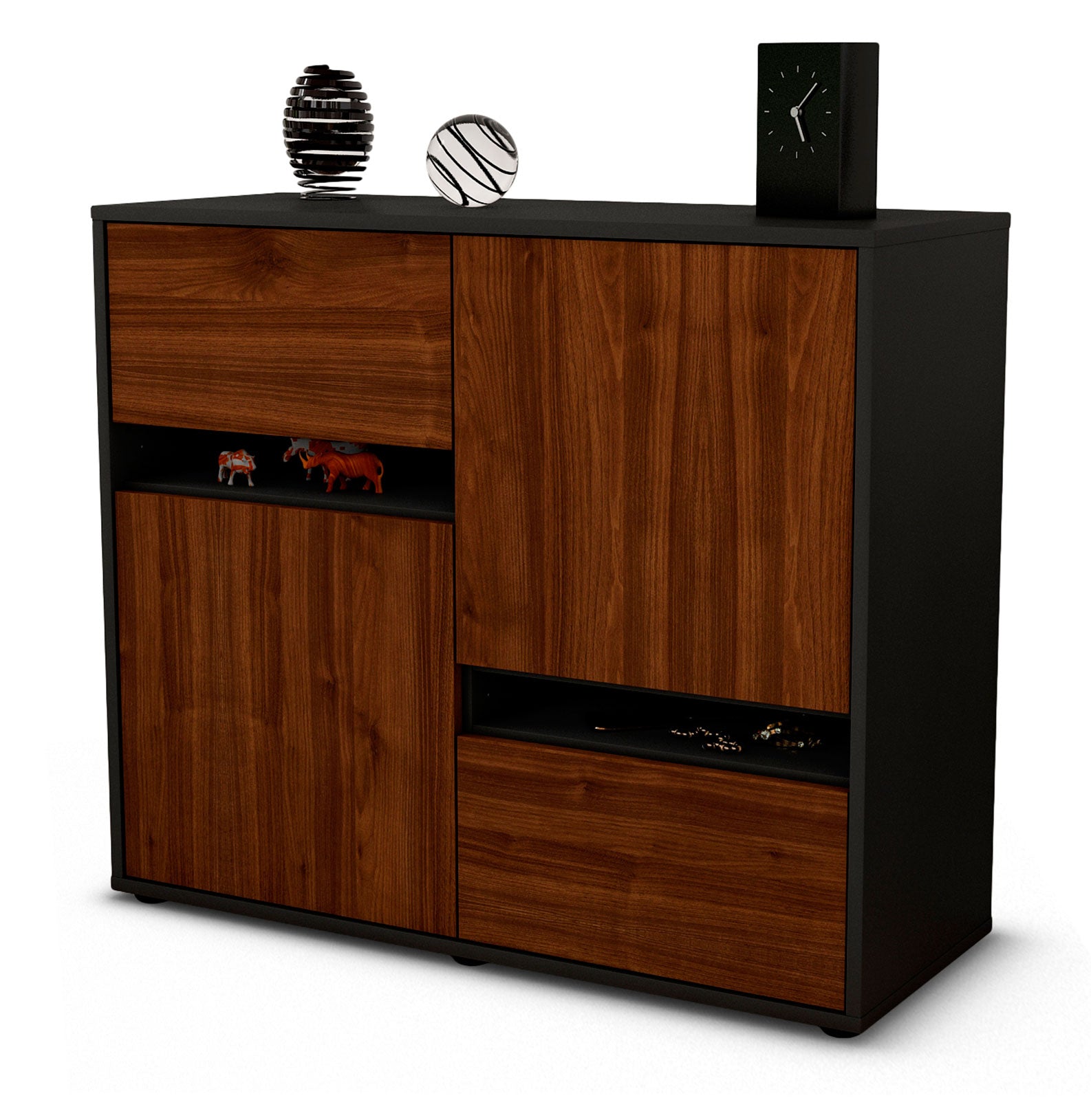 Sideboard - Carlotta - Design Holzdekor - Freistehend mit Push to open  92 cm Anthrazit