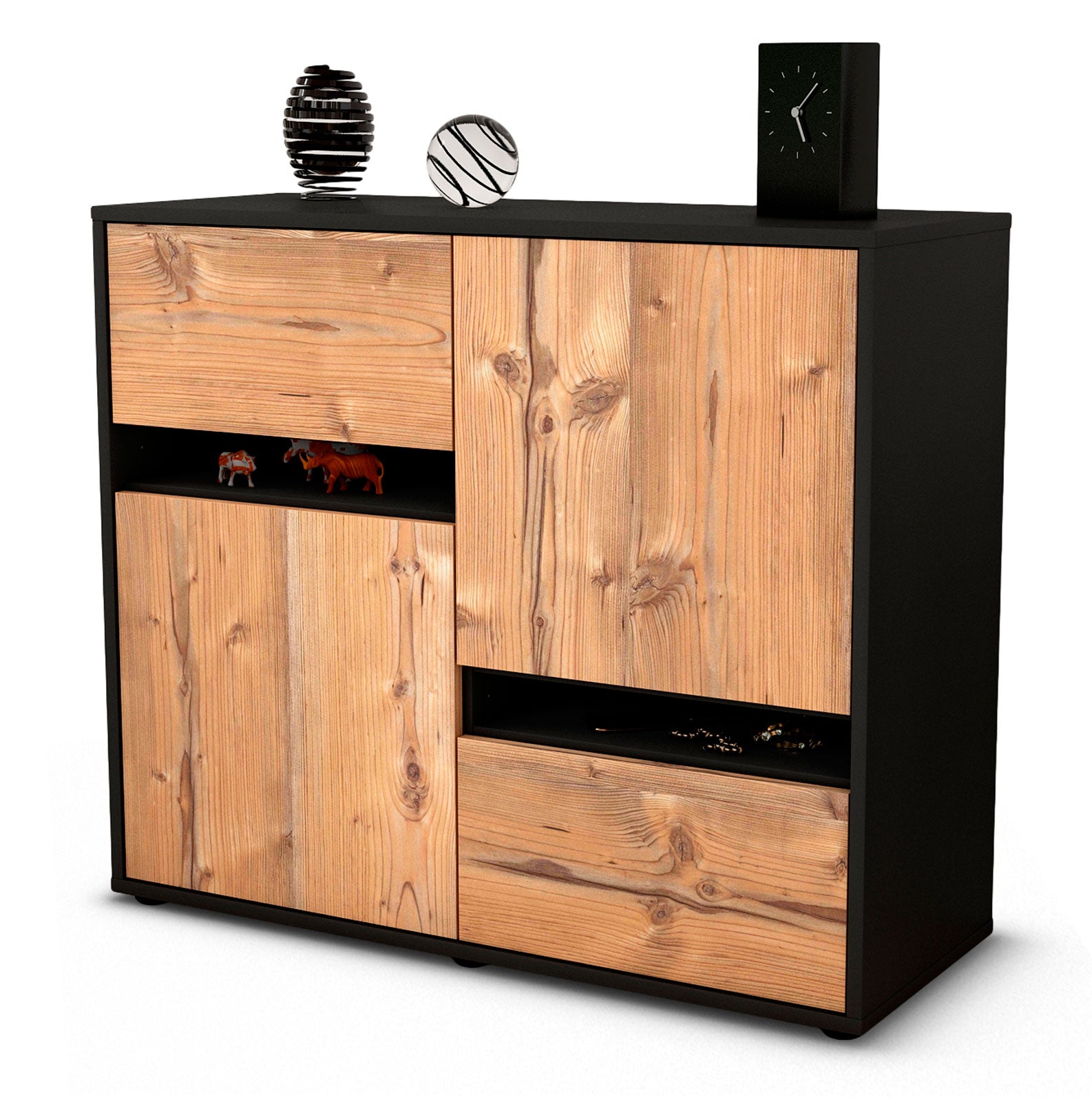 Sideboard - Carlotta - Design Holzdekor - Freistehend mit Push to open  92 cm Anthrazit