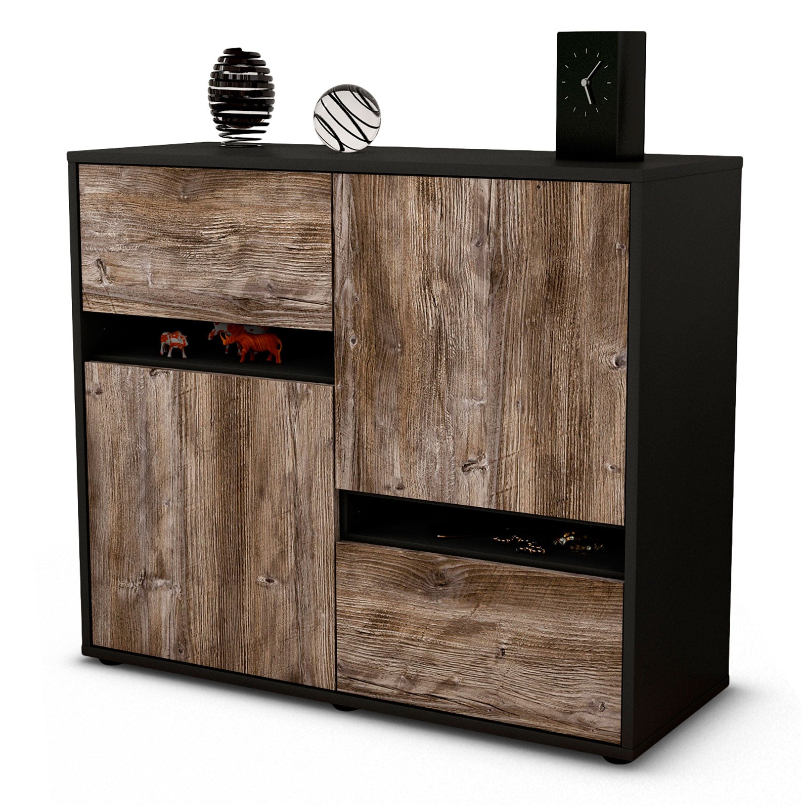 Sideboard - Carlotta - Design Holzdekor - Freistehend mit Push to open  92 cm Anthrazit