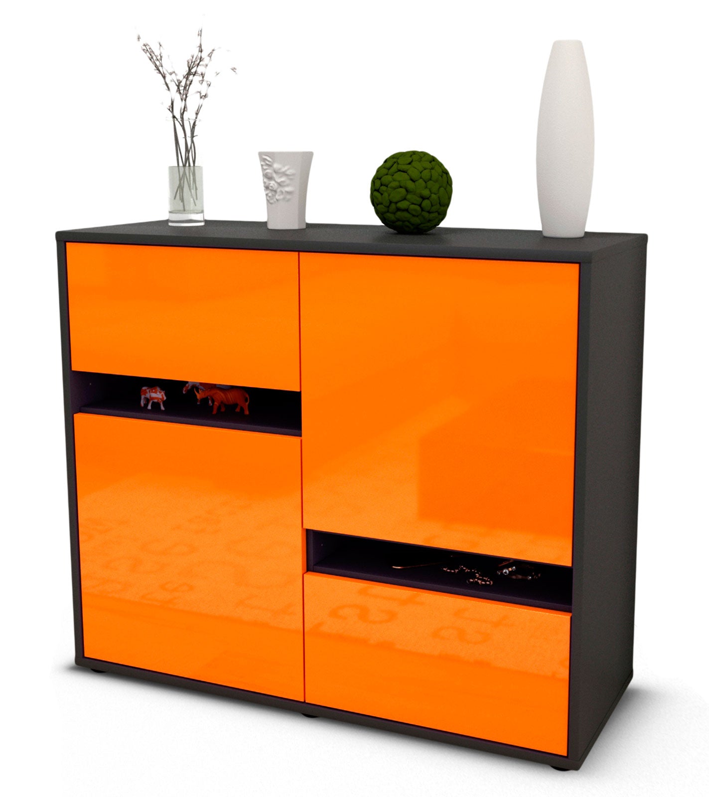 Sideboard - Carlotta - Design Hochglanz - Freistehend mit Push to open  92 cm Anthrazit