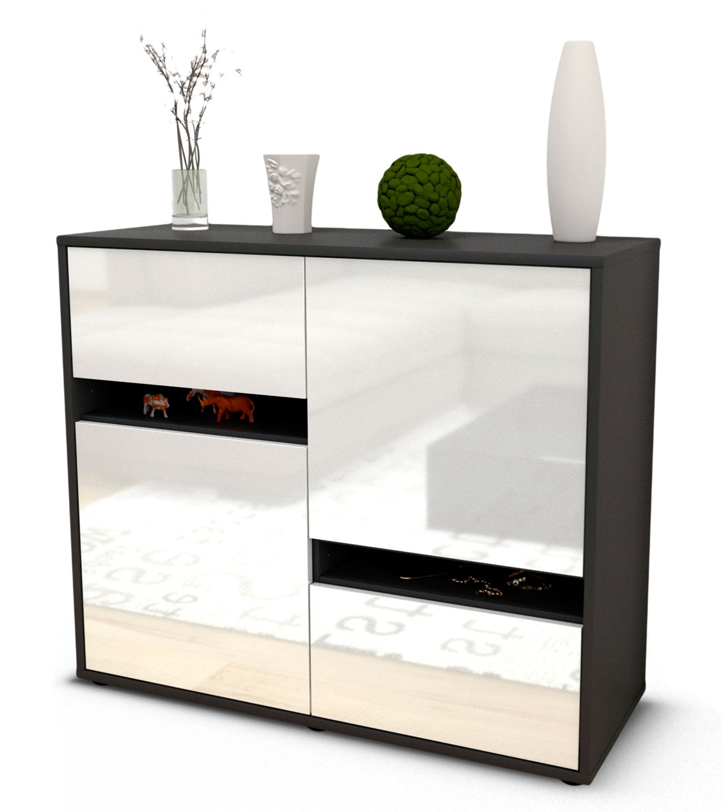 Sideboard - Carlotta - Design Hochglanz - Freistehend mit Push to open  92 cm Anthrazit