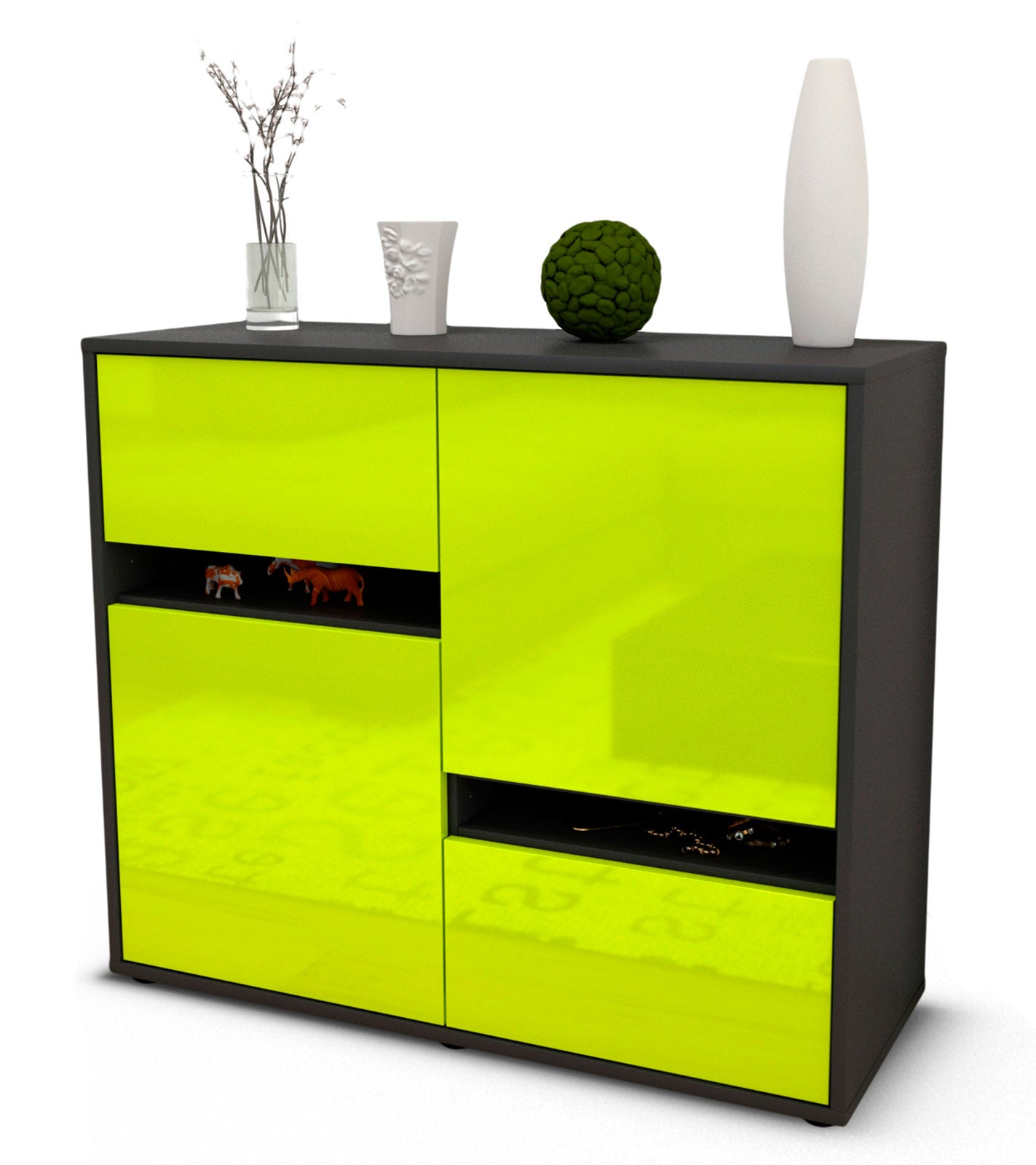 Sideboard - Carlotta - Design Hochglanz - Freistehend mit Push to open  92 cm Anthrazit