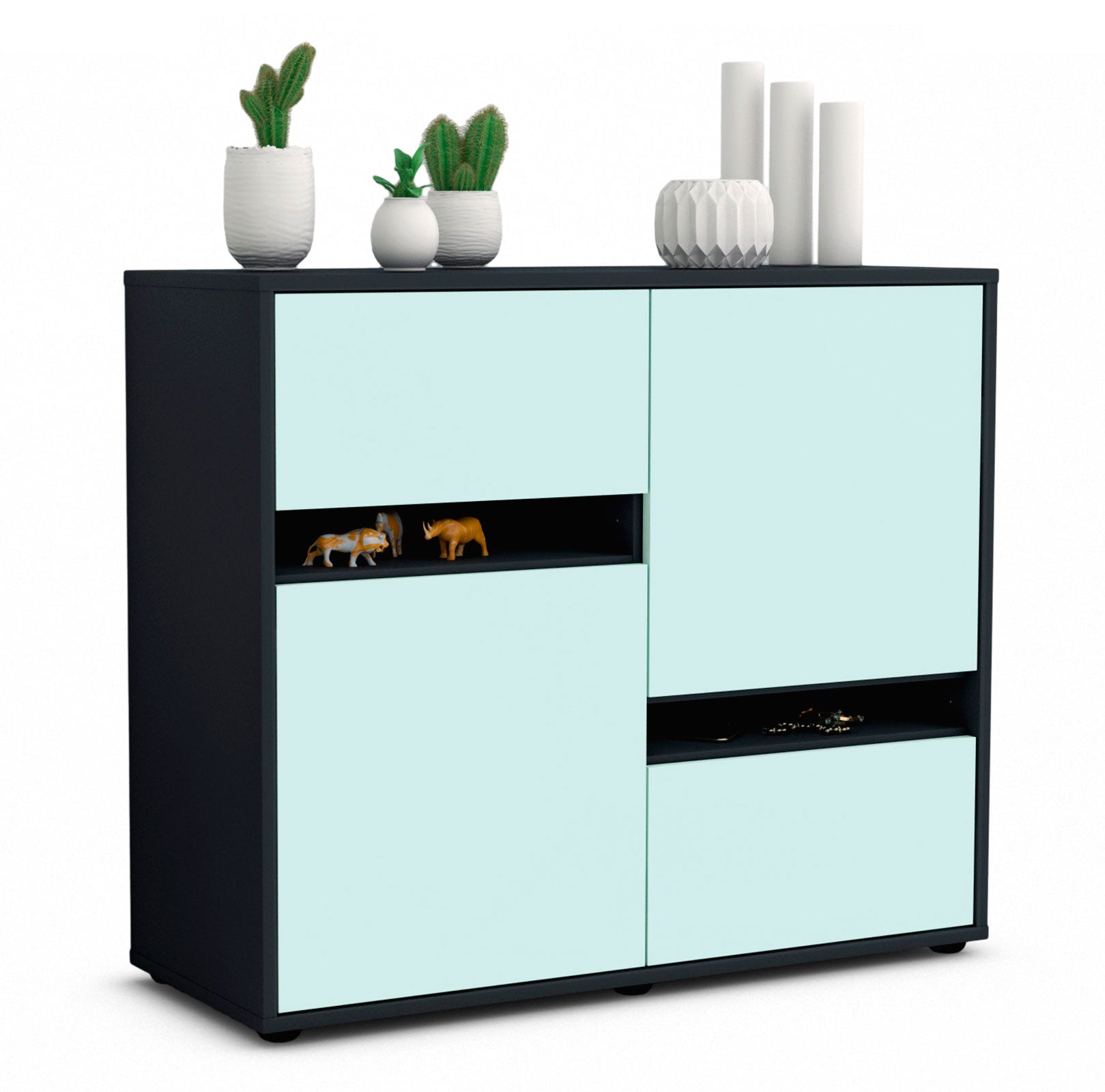 Sideboard - Carlotta - Design Farbakzent - Freistehend mit Push to open  92 cm Anthrazit