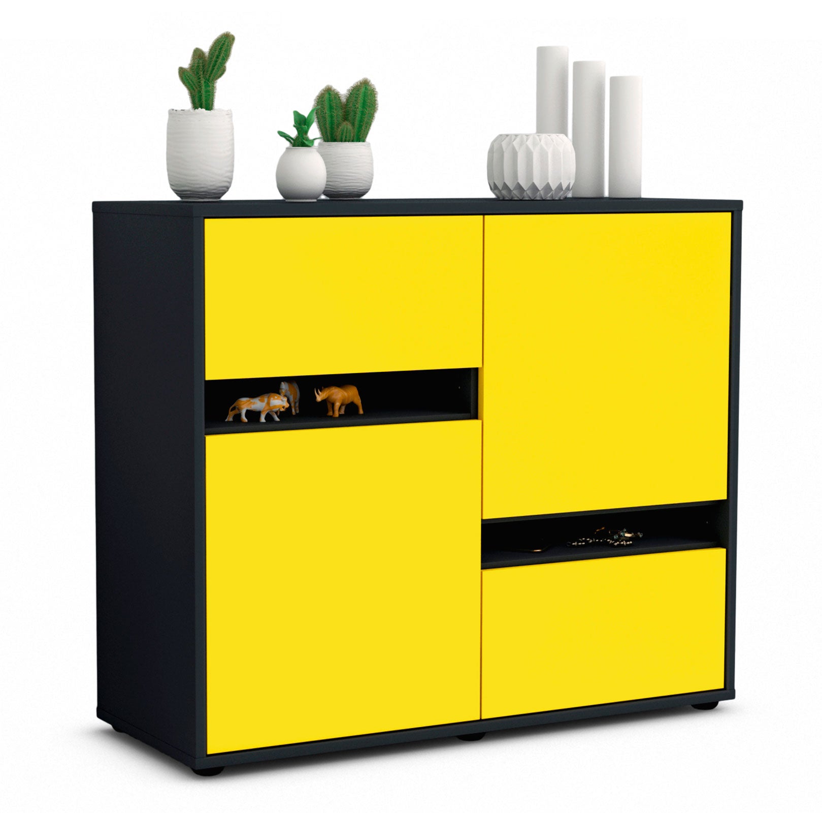 Sideboard - Carlotta - Design Farbakzent - Freistehend mit Push to open  92 cm Anthrazit