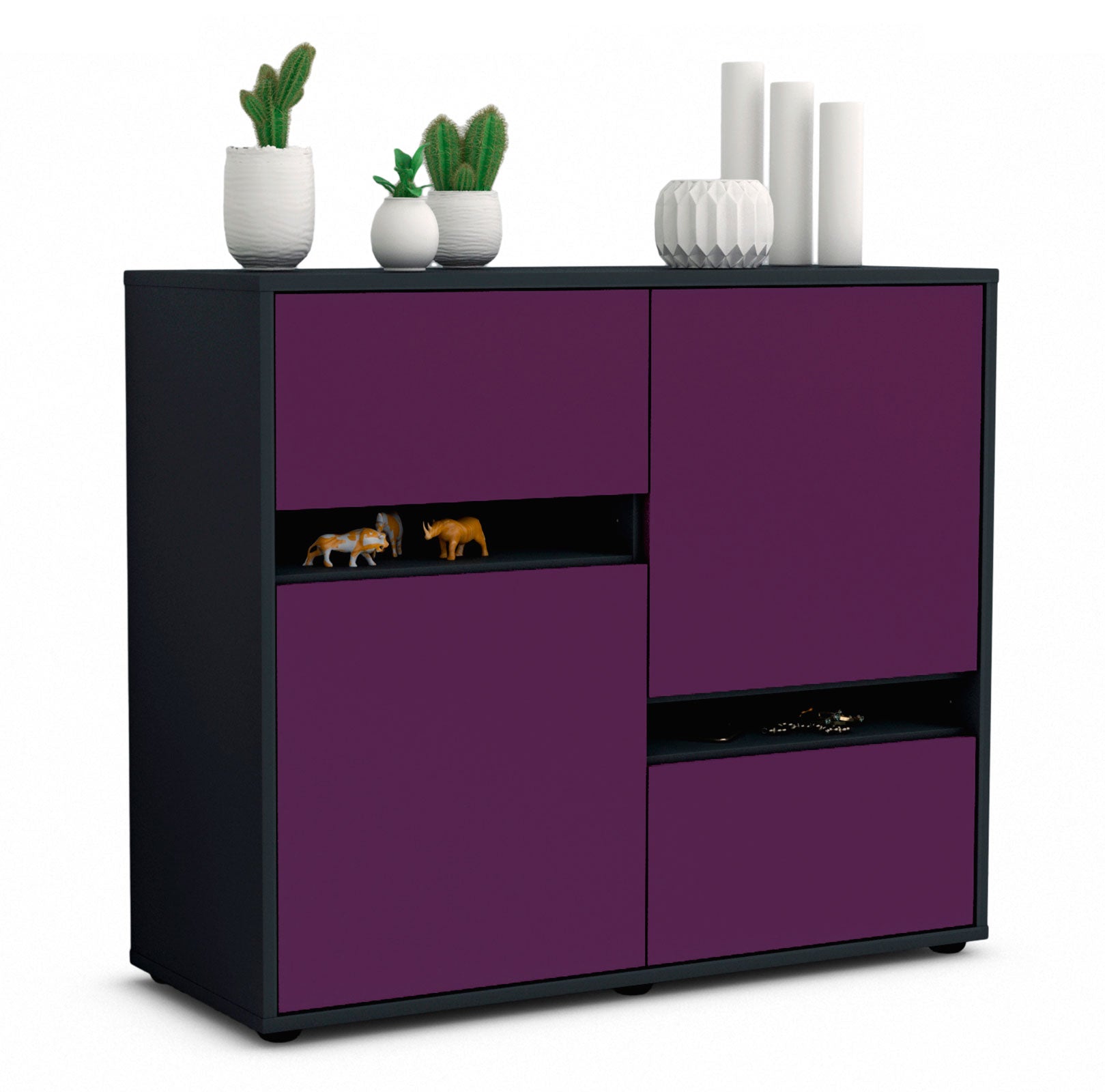 Sideboard - Carlotta - Design Farbakzent - Freistehend mit Push to open  92 cm Anthrazit