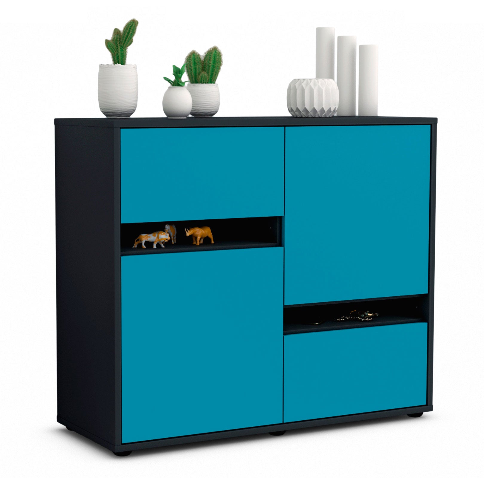 Sideboard - Carlotta - Design Farbakzent - Freistehend mit Push to open  92 cm Anthrazit