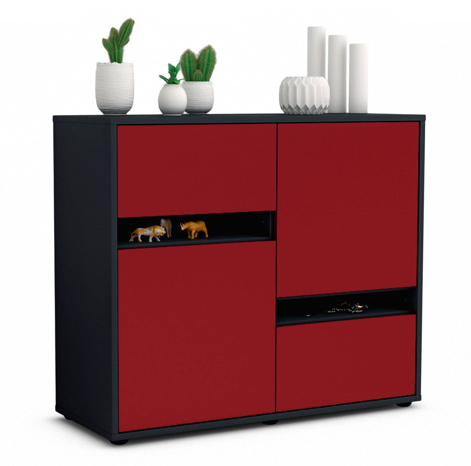 Sideboard - Carlotta - Design Farbakzent - Freistehend mit Push to open  92 cm Anthrazit