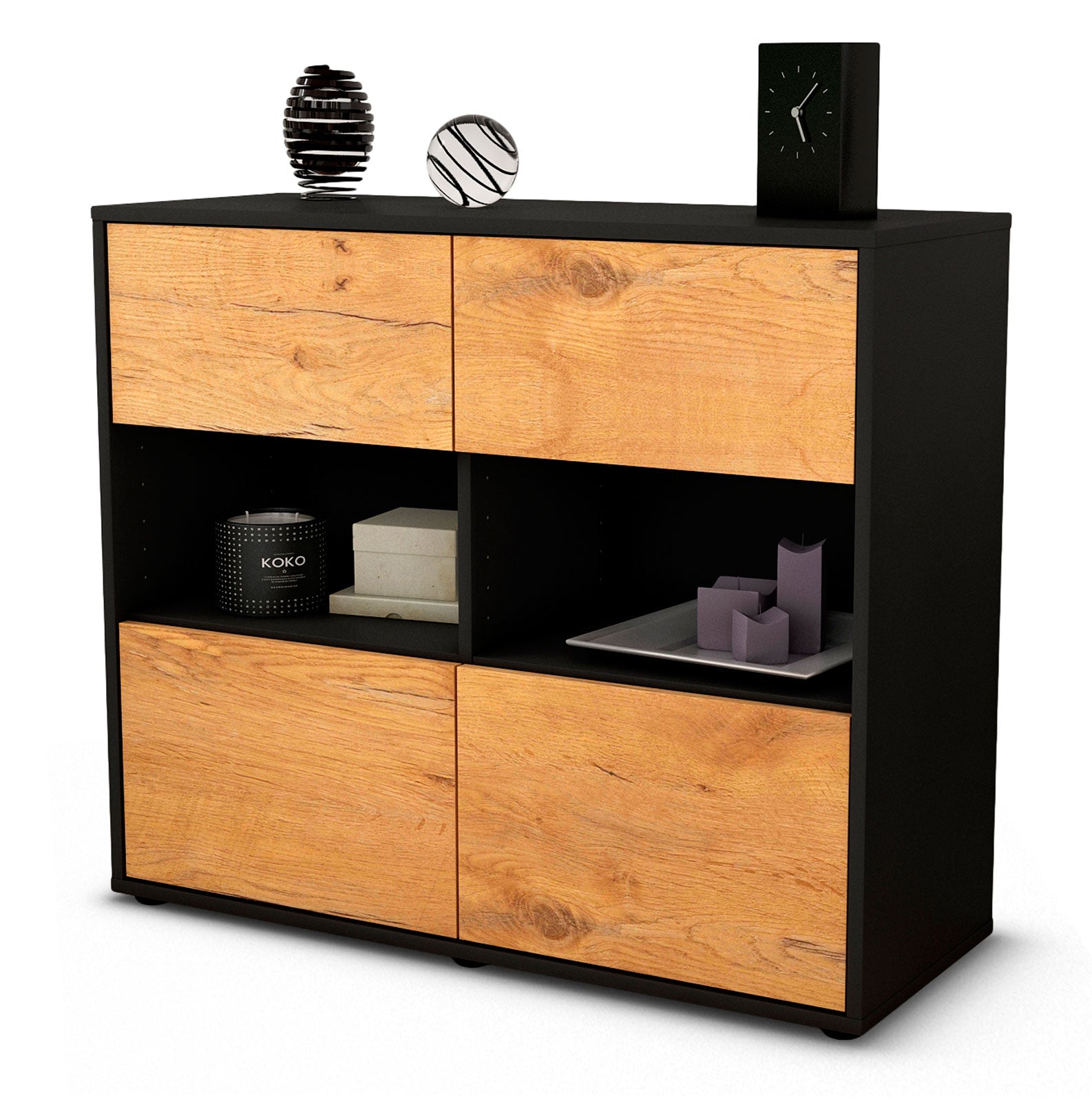 Sideboard - Carmen - Design Holzdekor - Freistehend mit Push to open  92 cm Anthrazit