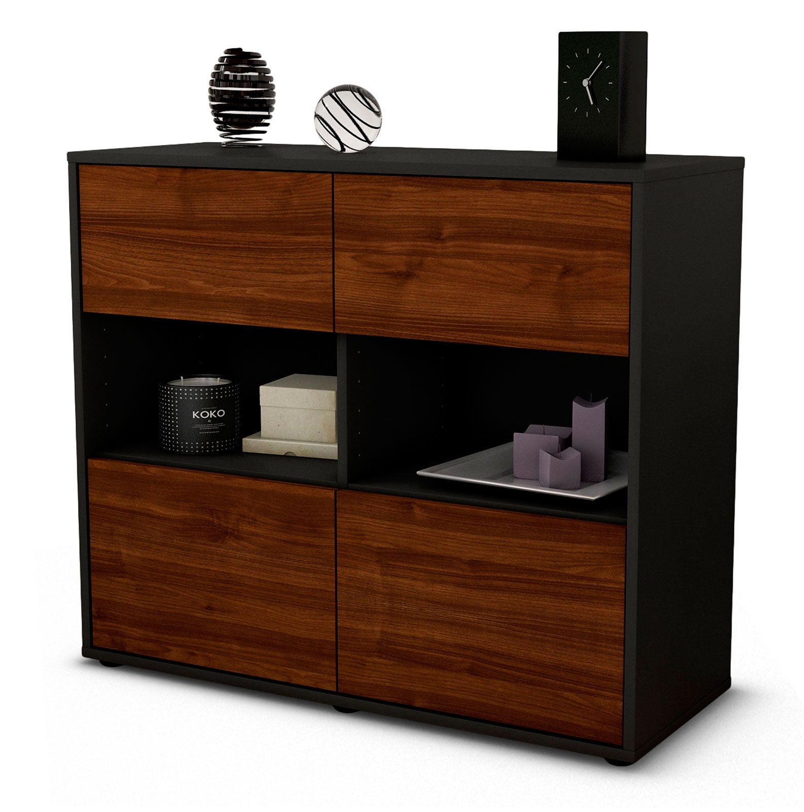 Sideboard - Carmen - Design Holzdekor - Freistehend mit Push to open  92 cm Anthrazit