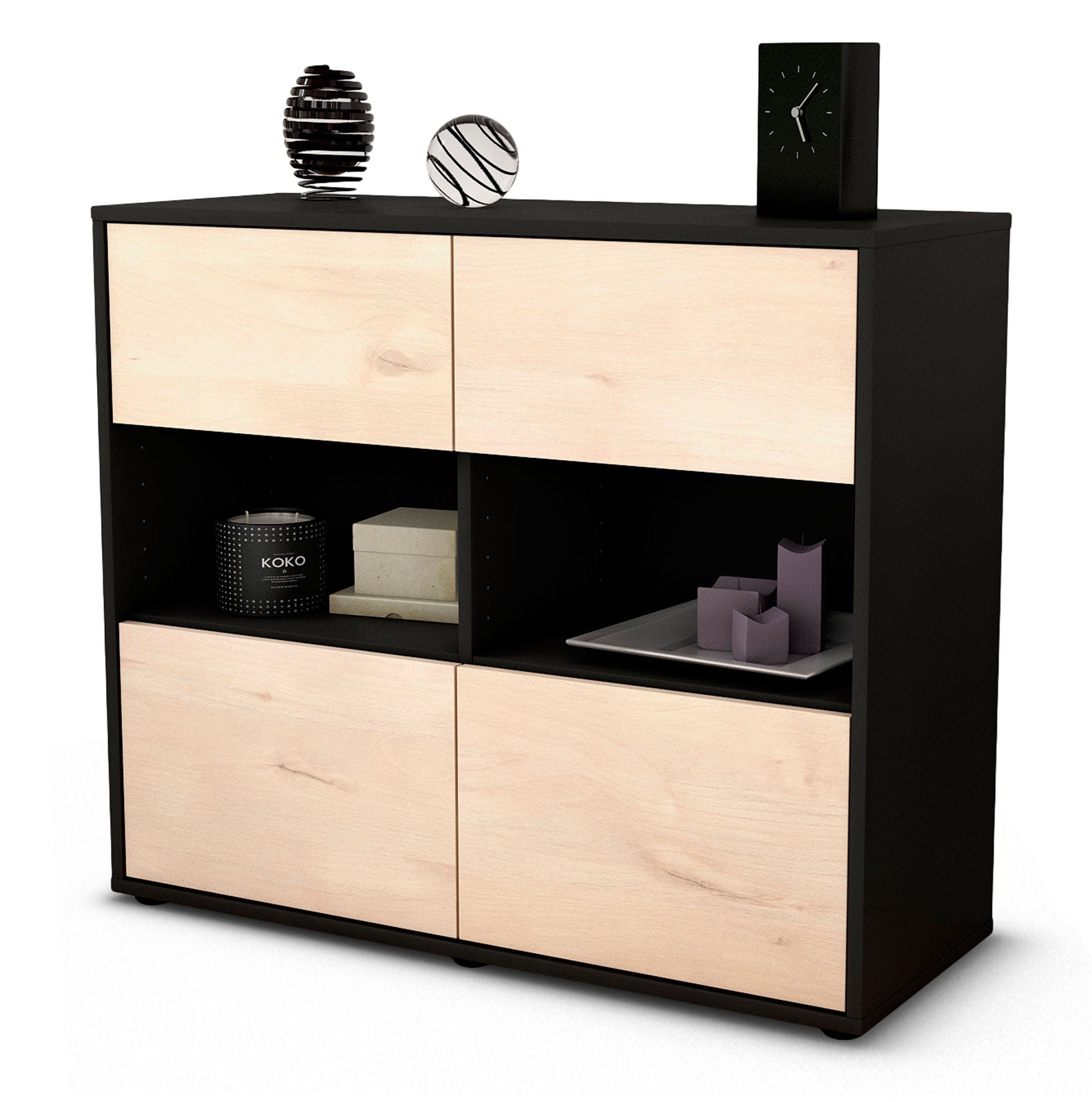 Sideboard - Carmen - Design Holzdekor - Freistehend mit Push to open  92 cm Anthrazit