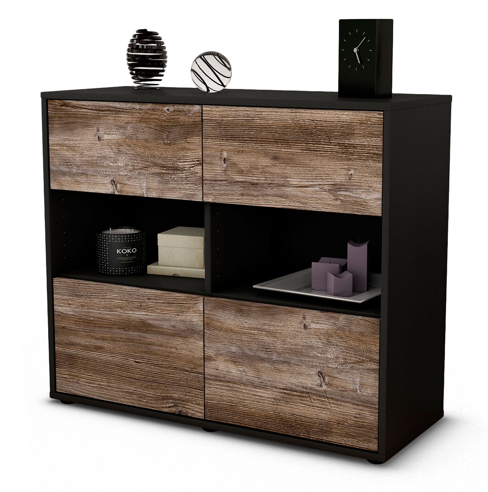 Sideboard - Carmen - Design Holzdekor - Freistehend mit Push to open  92 cm Anthrazit