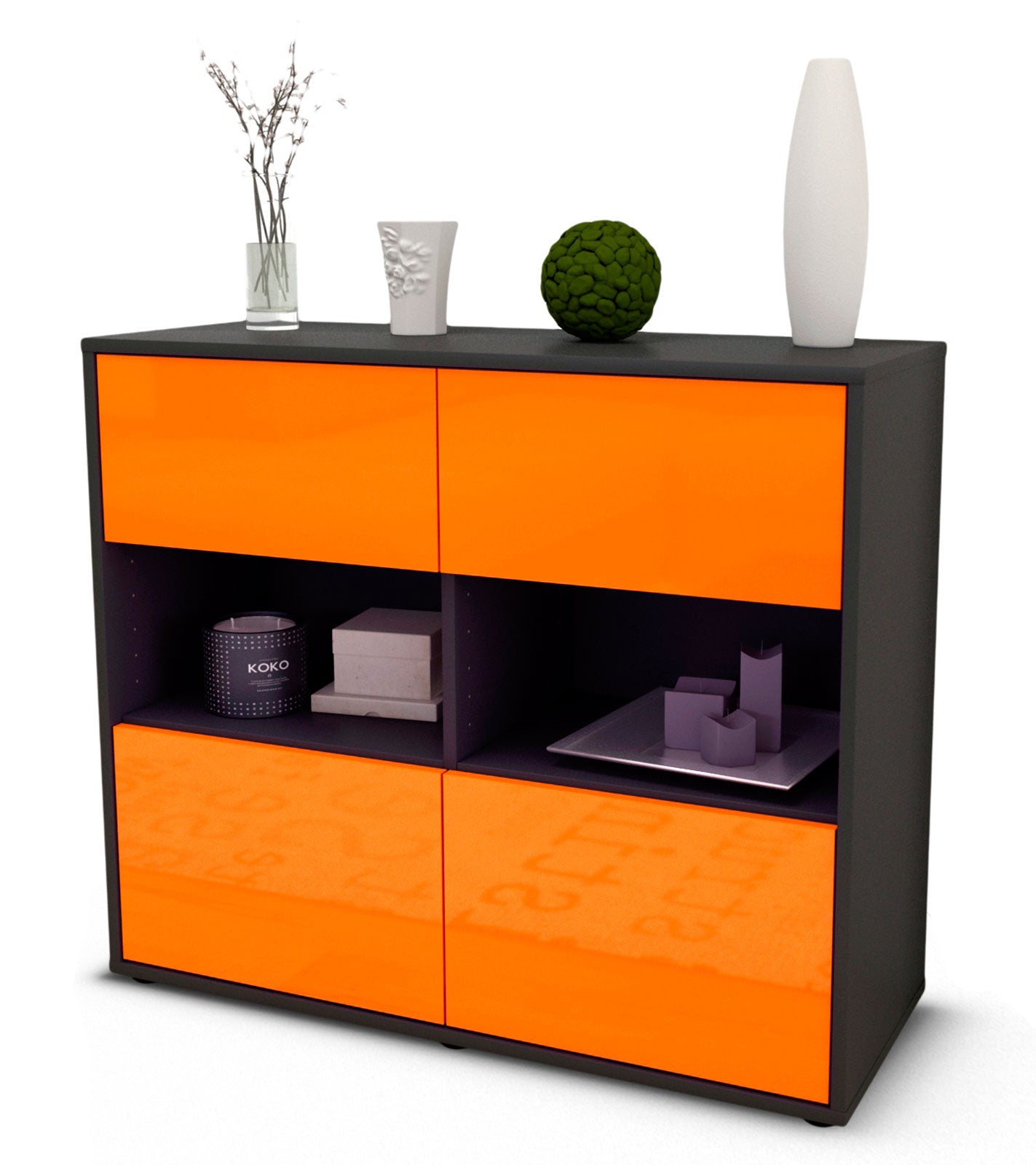 Sideboard - Carmen - Design Hochglanz - Freistehend mit Push to open  92 cm Anthrazit