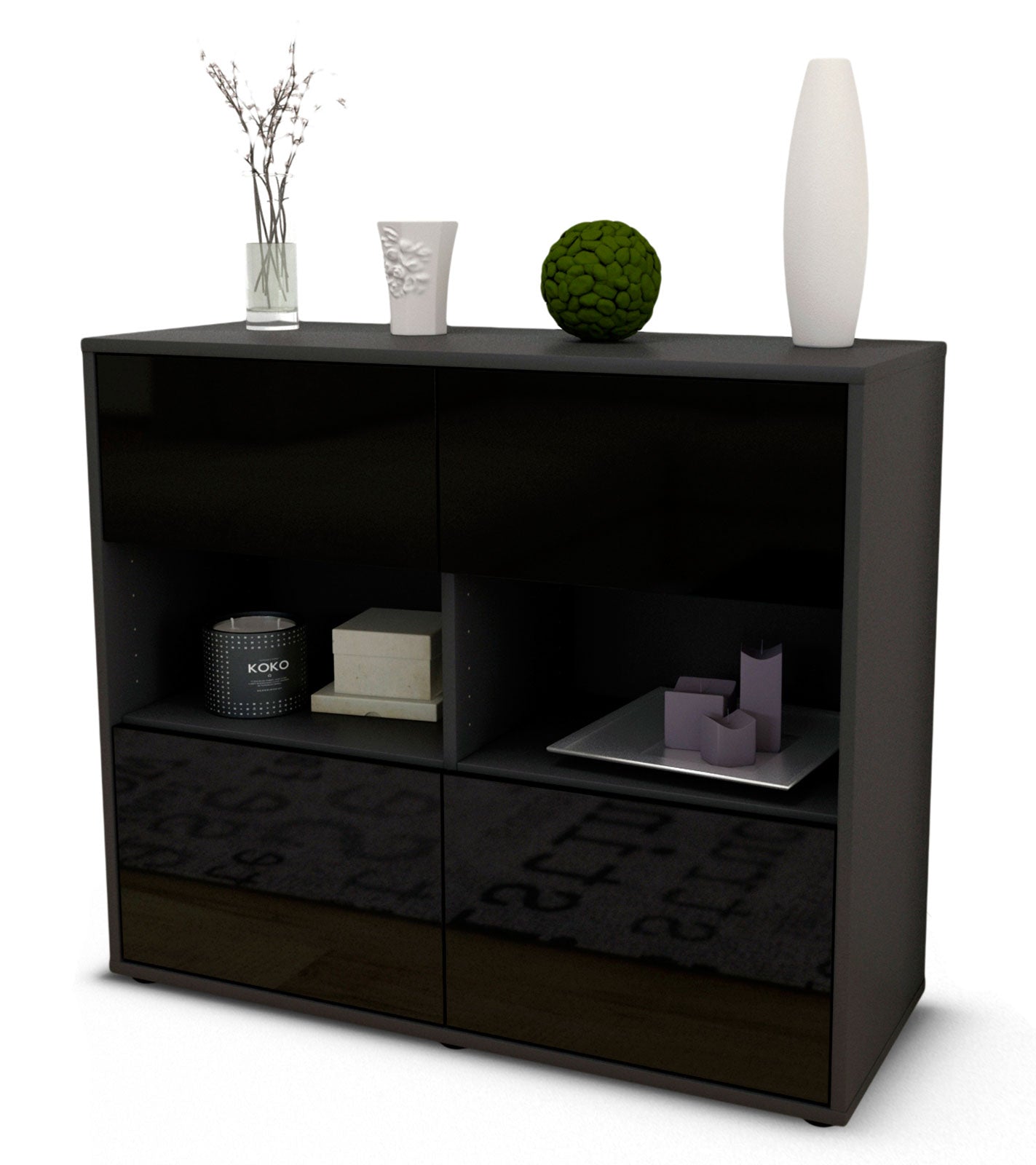 Sideboard - Carmen - Design Hochglanz - Freistehend mit Push to open  92 cm Anthrazit