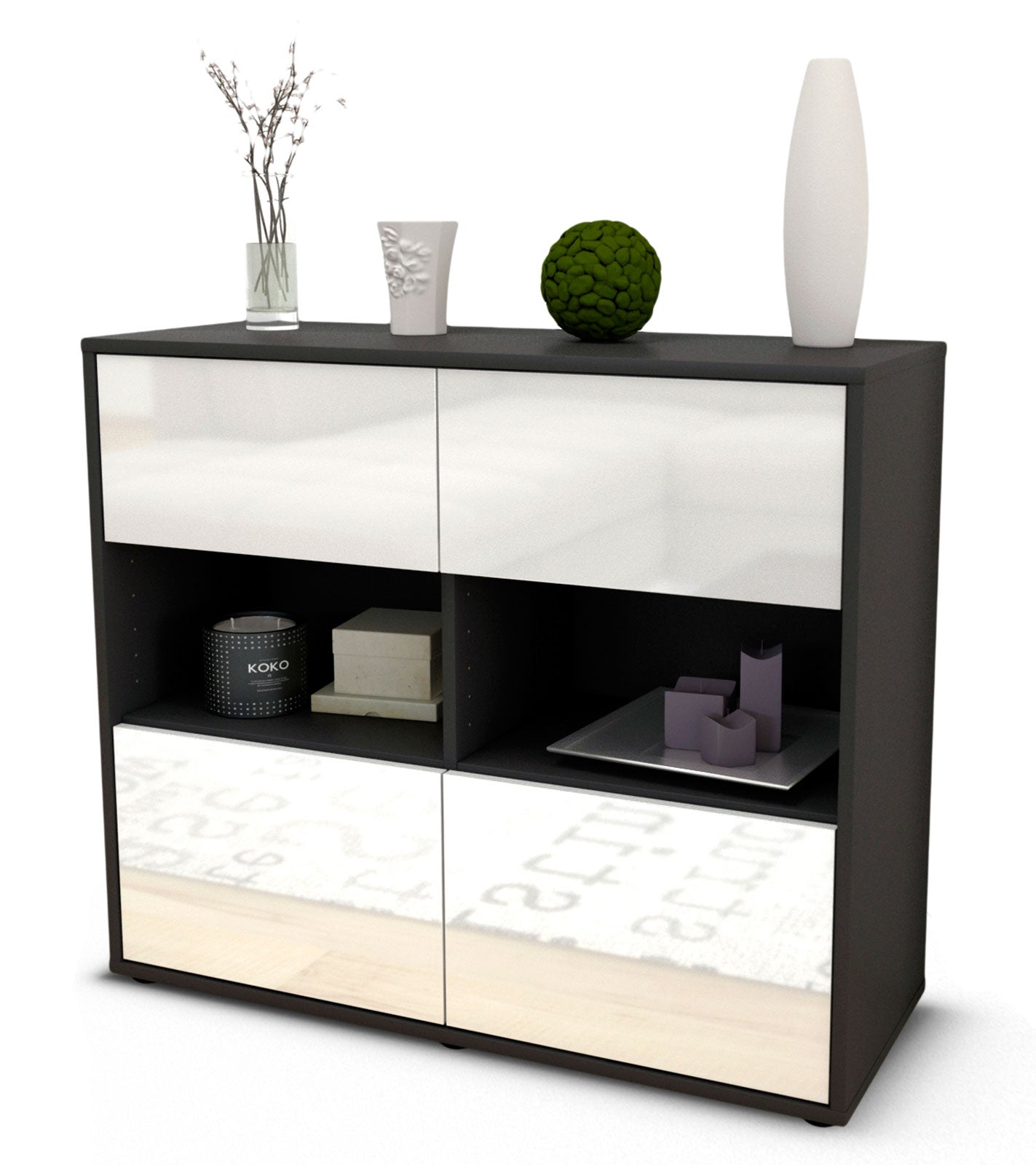 Sideboard - Carmen - Design Hochglanz - Freistehend mit Push to open  92 cm Anthrazit