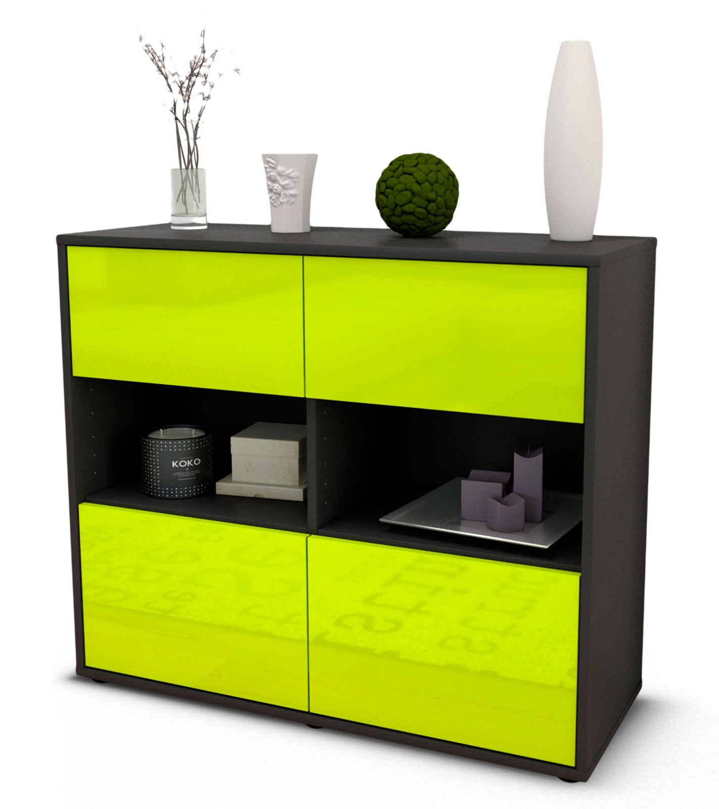 Sideboard - Carmen - Design Hochglanz - Freistehend mit Push to open  92 cm Anthrazit