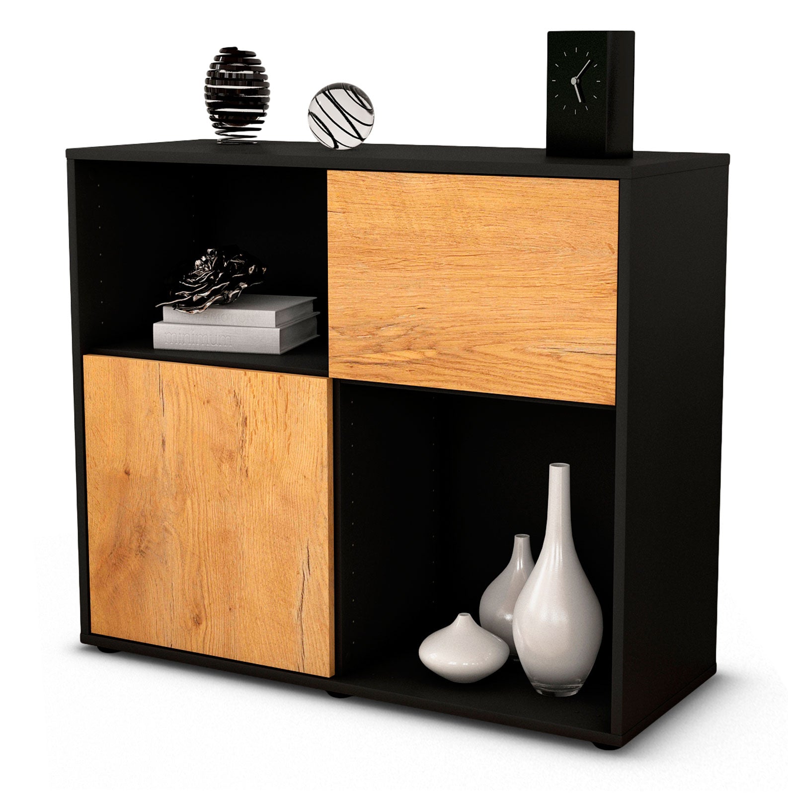 Sideboard - Carola - Design Holzdekor - Freistehend mit Push to open  92 cm Anthrazit