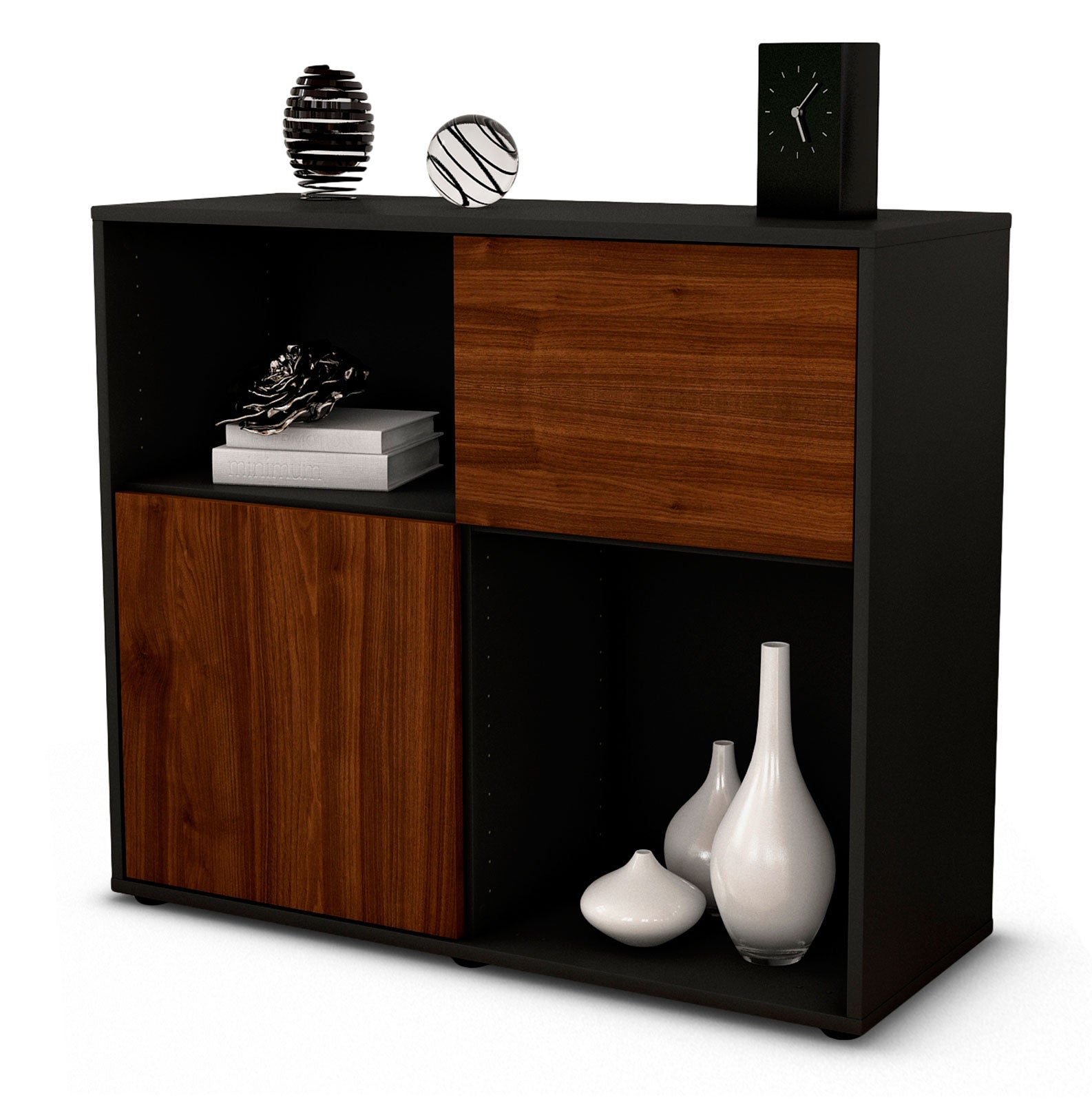 Sideboard - Carola - Design Holzdekor - Freistehend mit Push to open  92 cm Anthrazit