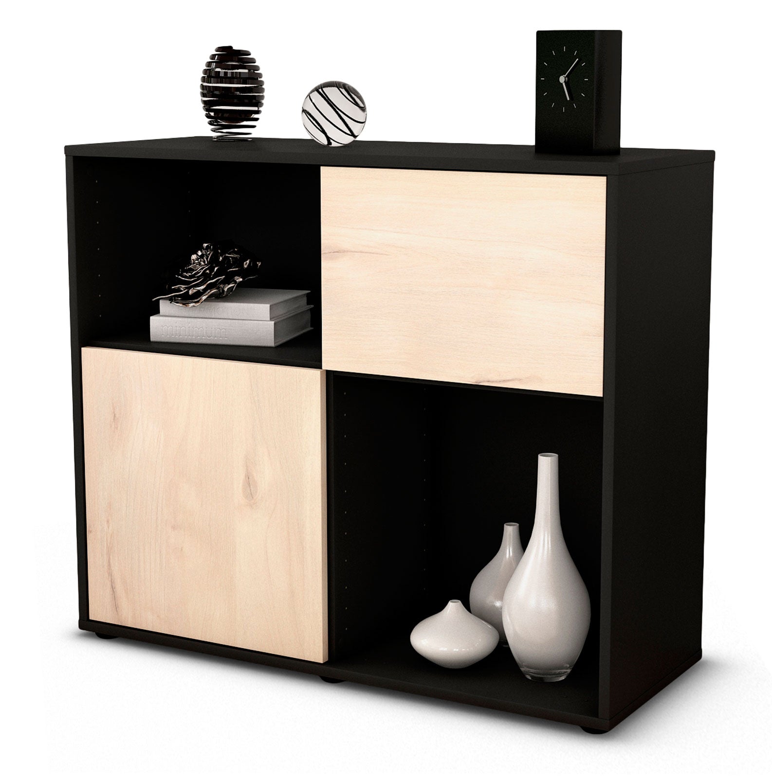 Sideboard - Carola - Design Holzdekor - Freistehend mit Push to open  92 cm Anthrazit