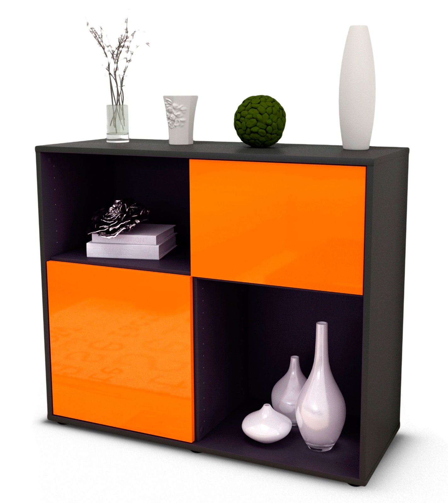 Sideboard - Carola - Design Hochglanz - Freistehend mit Push to open  92 cm Anthrazit