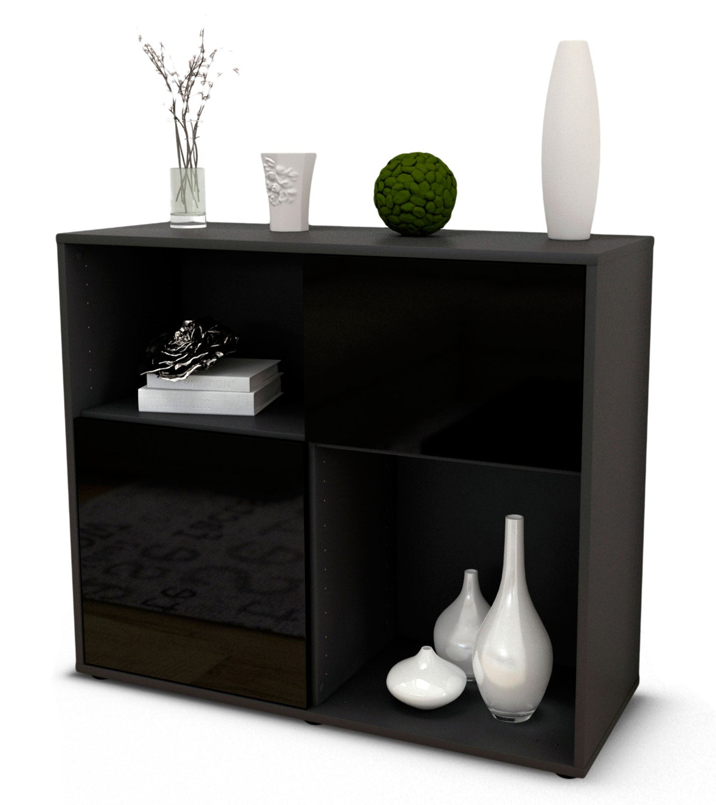 Sideboard - Carola - Design Hochglanz - Freistehend mit Push to open  92 cm Anthrazit
