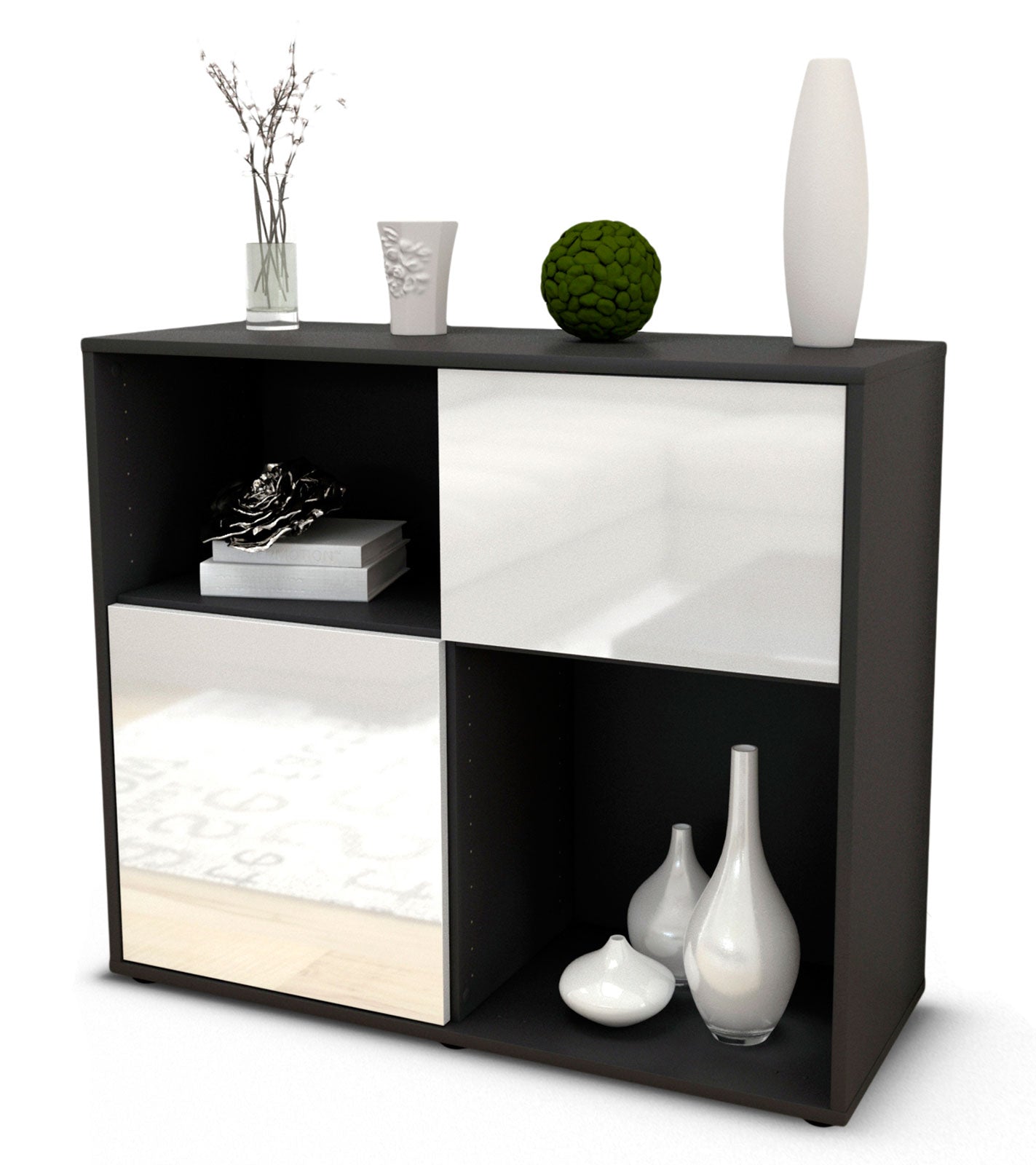 Sideboard - Carola - Design Hochglanz - Freistehend mit Push to open  92 cm Anthrazit