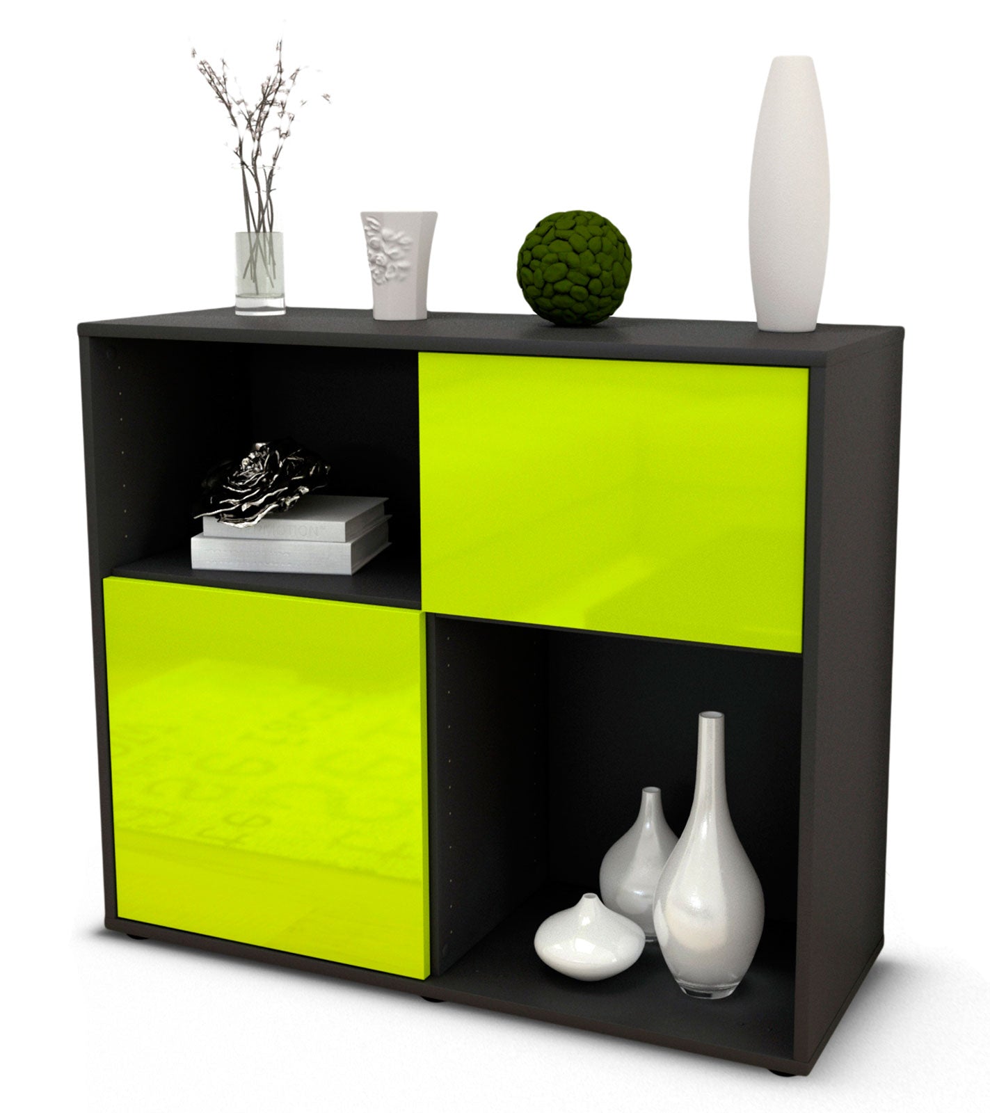 Sideboard - Carola - Design Hochglanz - Freistehend mit Push to open  92 cm Anthrazit