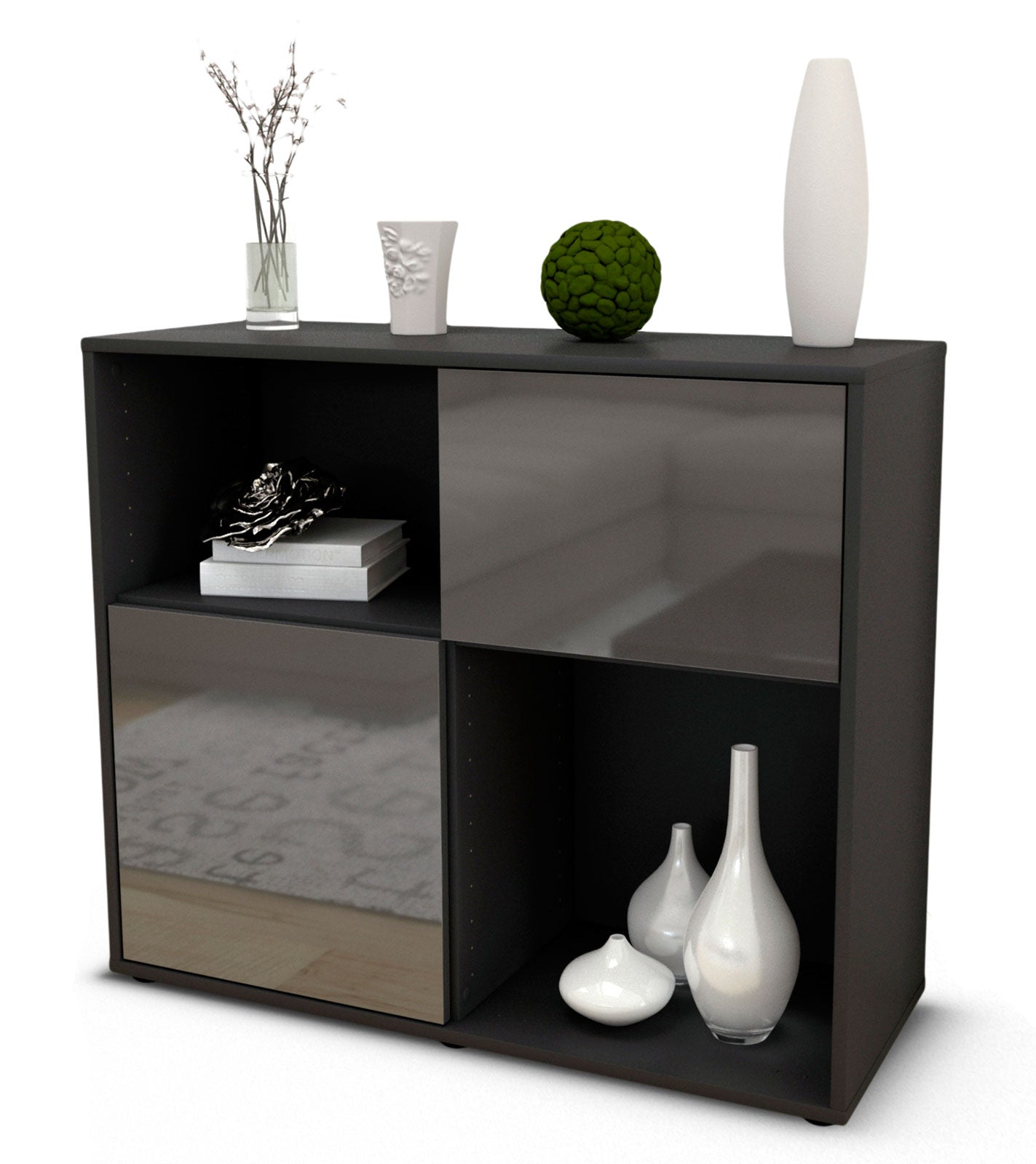 Sideboard - Carola - Design Hochglanz - Freistehend mit Push to open  92 cm Anthrazit