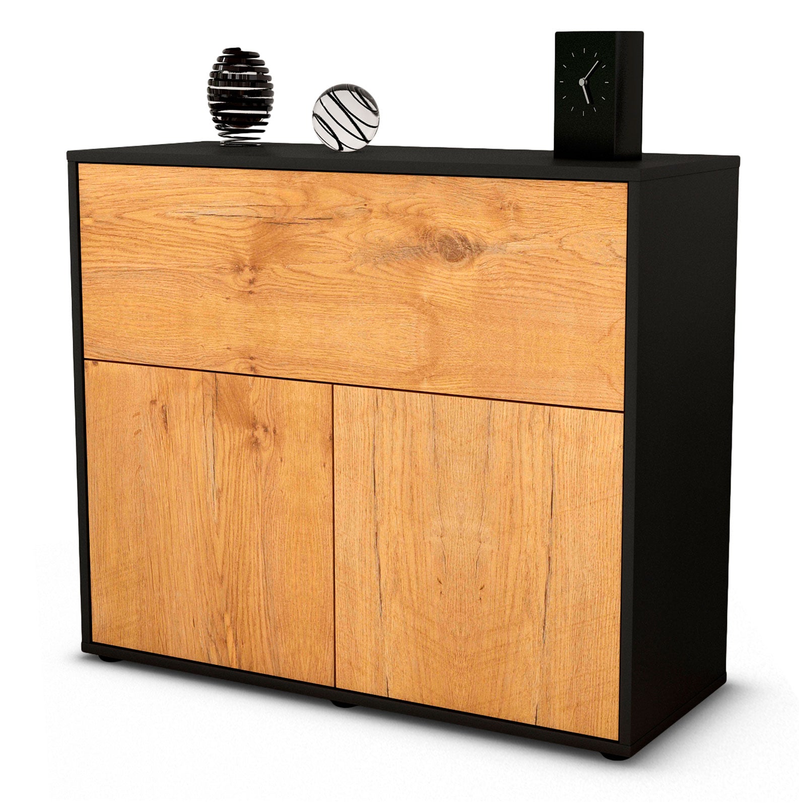 Sideboard - Carolin - Design Holzdekor - Freistehend mit Push to open  92 cm Anthrazit