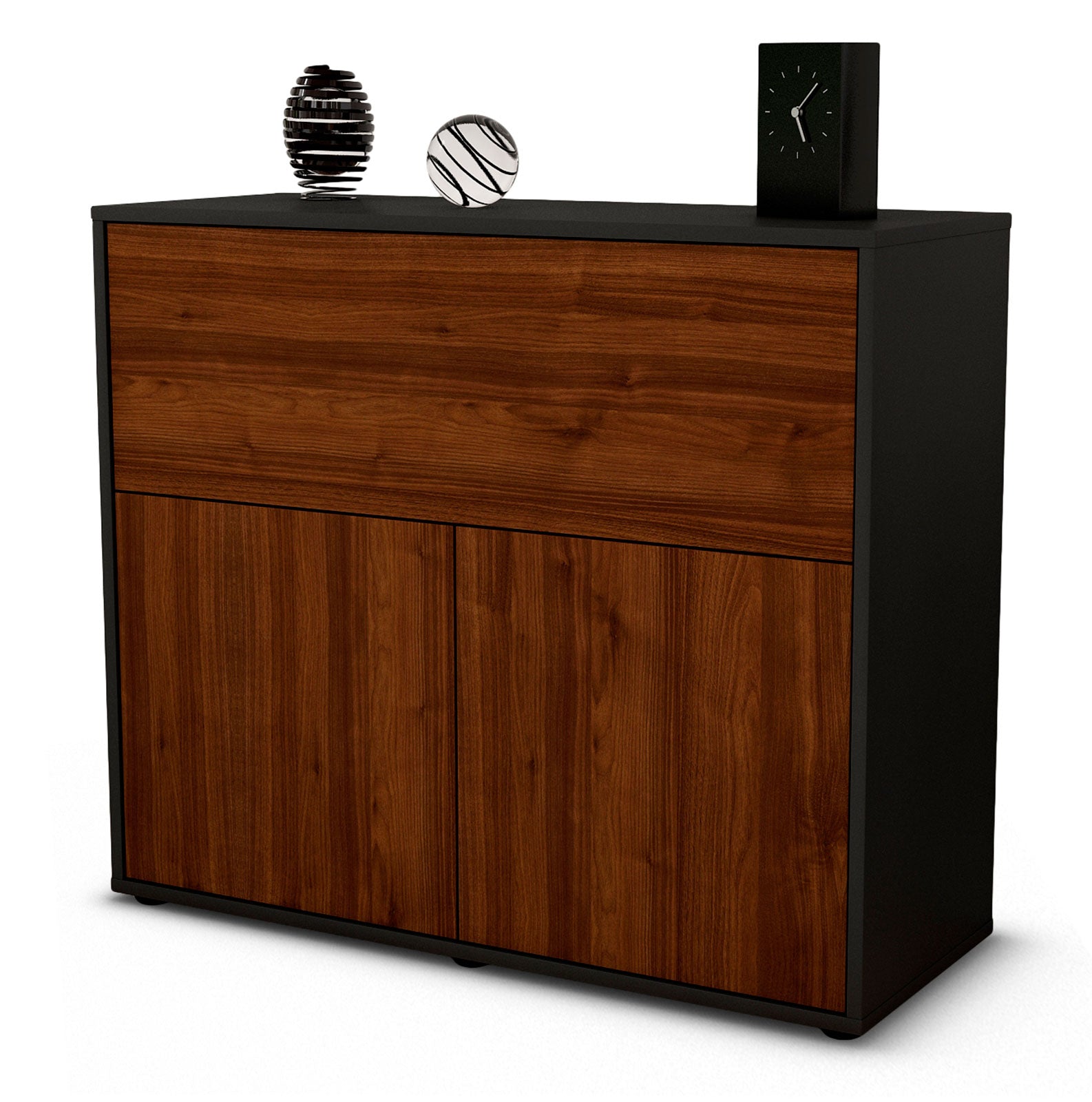 Sideboard - Carolin - Design Holzdekor - Freistehend mit Push to open  92 cm Anthrazit