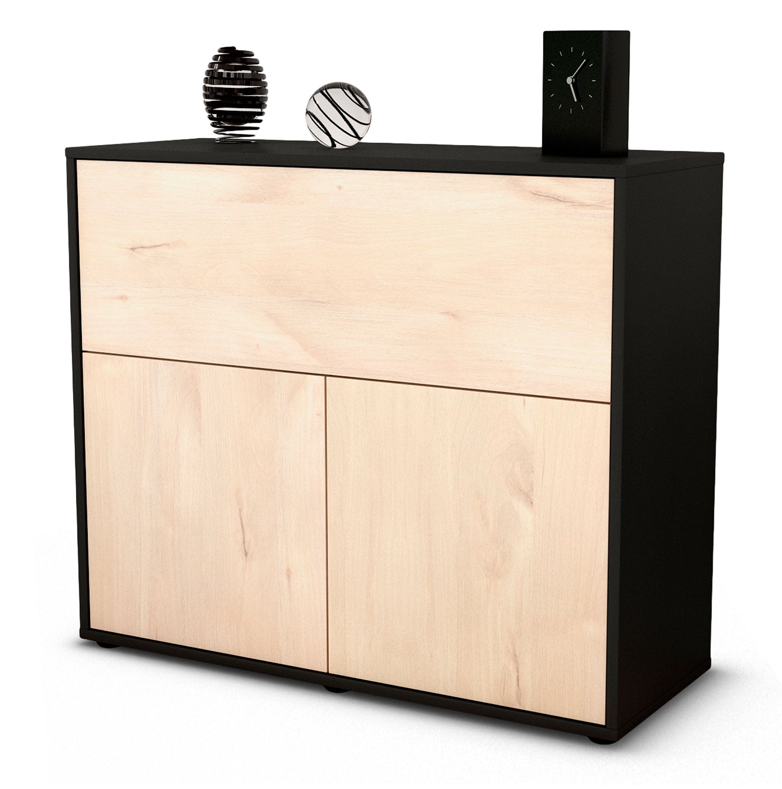 Sideboard - Carolin - Design Holzdekor - Freistehend mit Push to open  92 cm Anthrazit