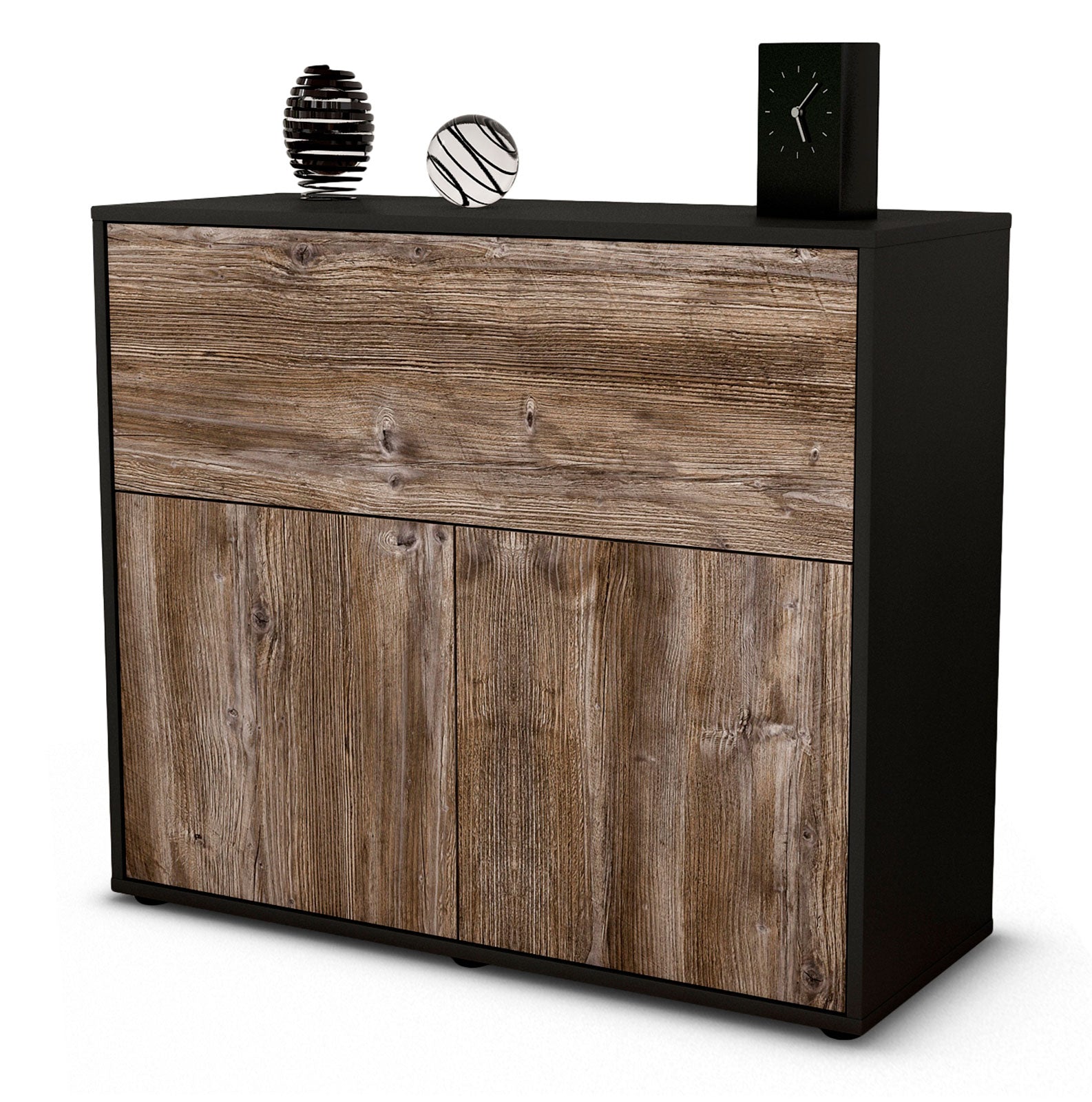 Sideboard - Carolin - Design Holzdekor - Freistehend mit Push to open  92 cm Anthrazit
