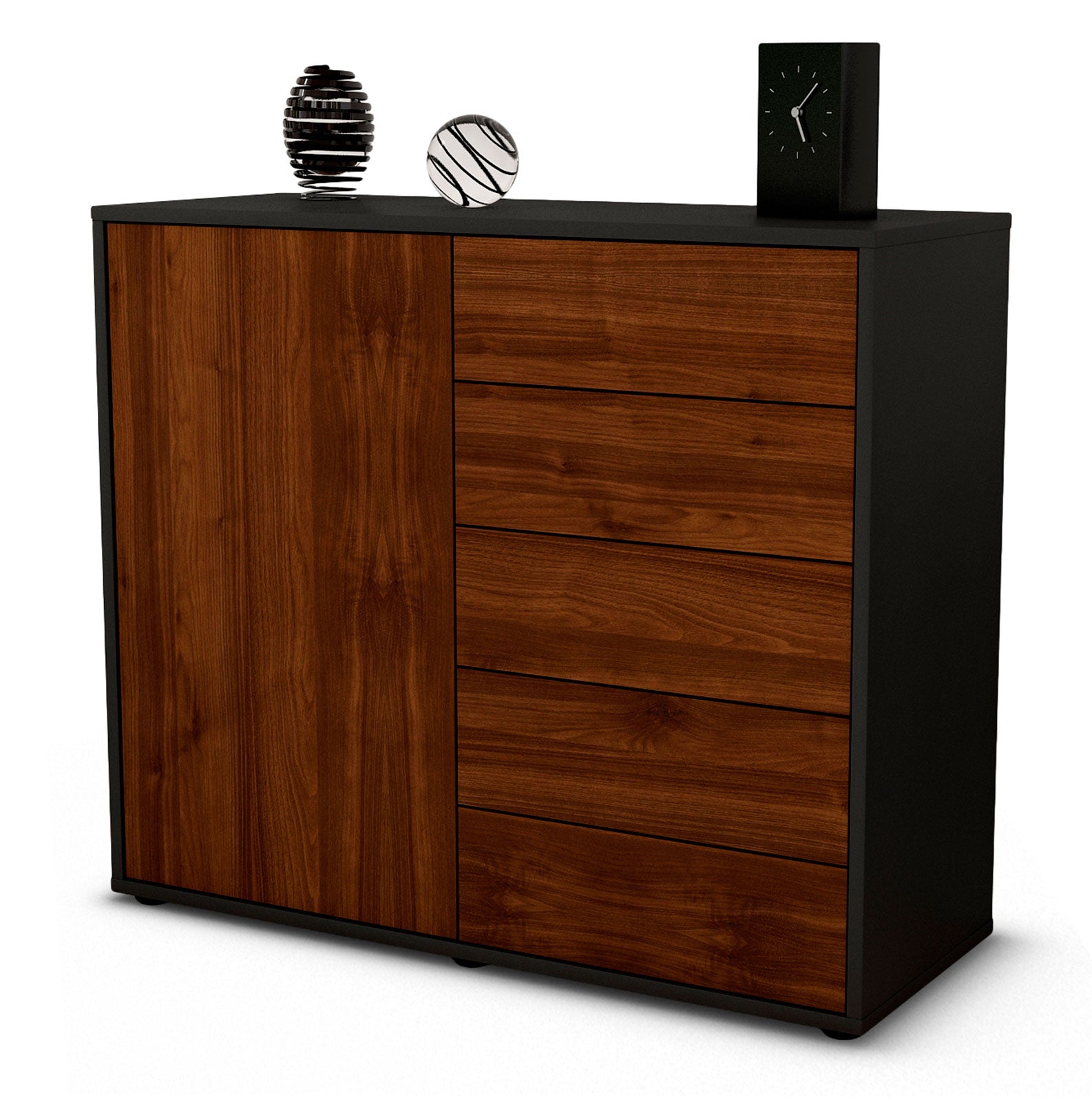 Sideboard - Cecilia - Design Holzdekor - Freistehend mit Push to open  92 cm Anthrazit