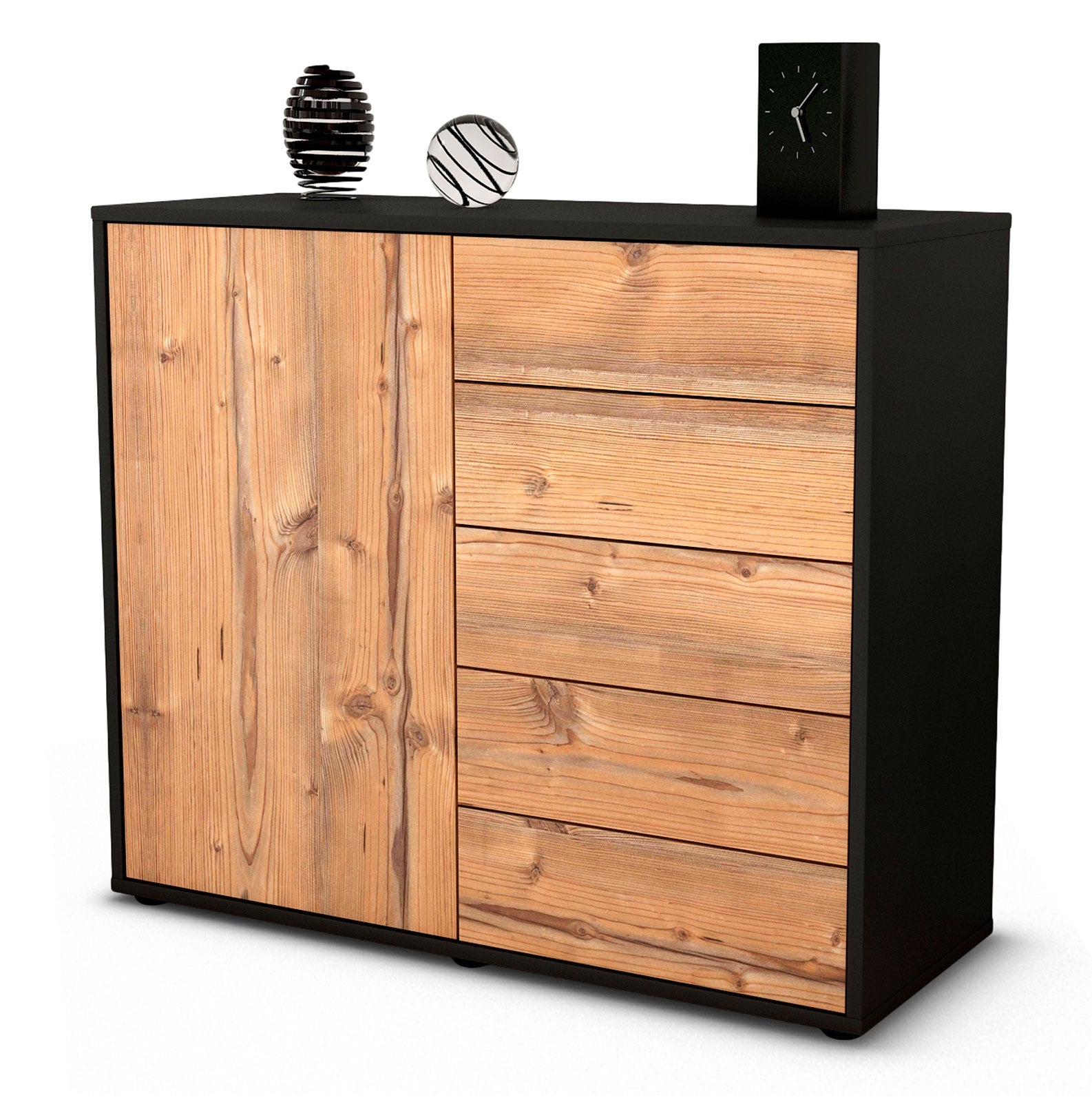 Sideboard - Cecilia - Design Holzdekor - Freistehend mit Push to open  92 cm Anthrazit