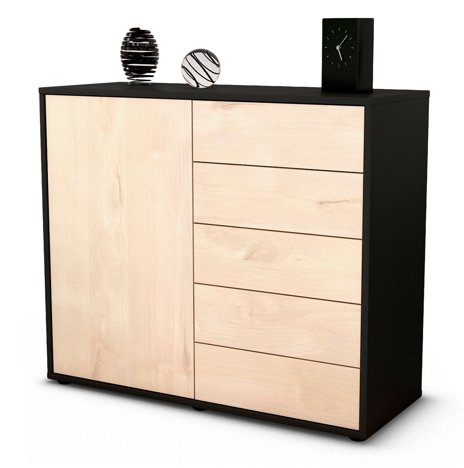Sideboard - Cecilia - Design Holzdekor - Freistehend mit Push to open  92 cm Anthrazit