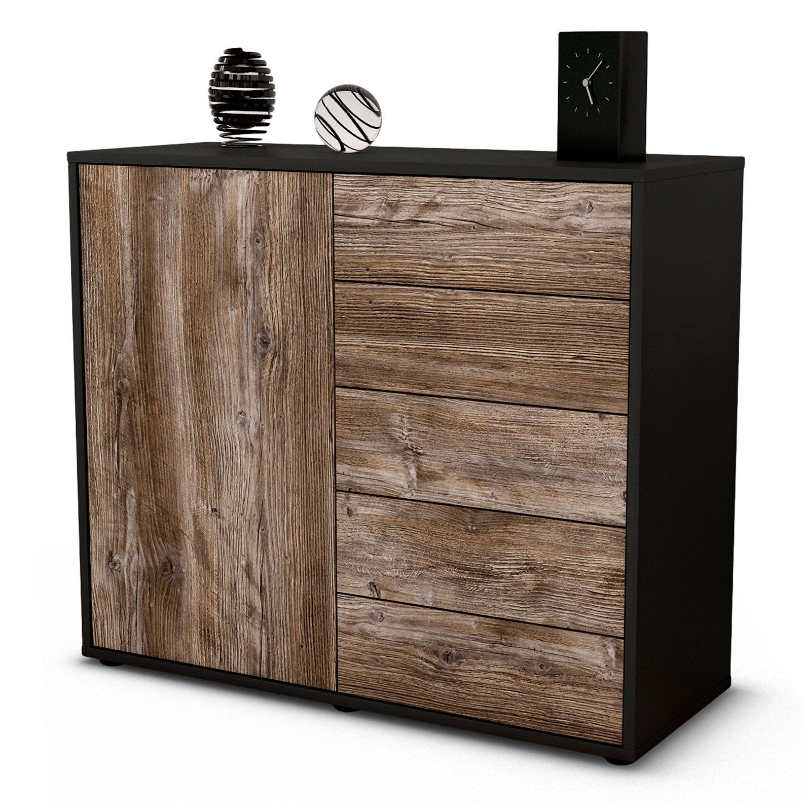 Sideboard - Cecilia - Design Holzdekor - Freistehend mit Push to open  92 cm Anthrazit