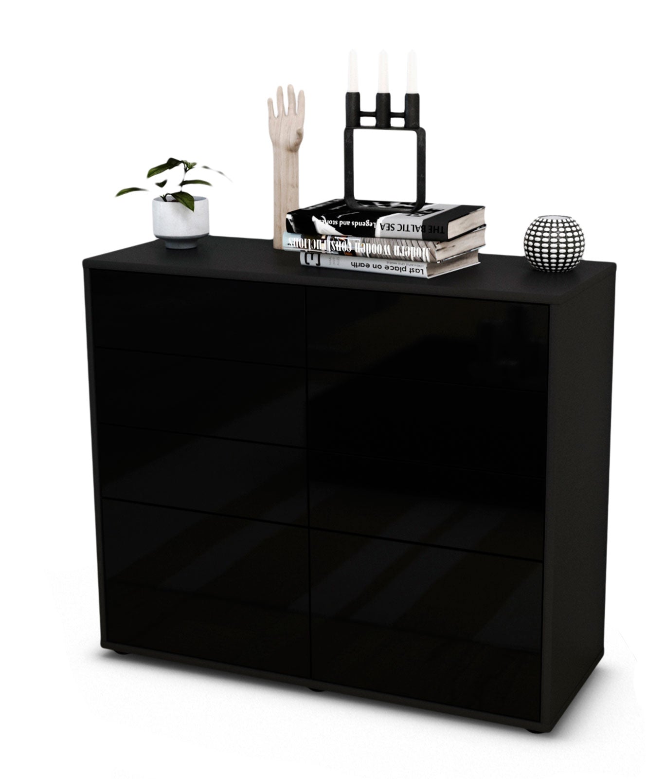 Sideboard - Celeste - Design Hochglanz - Freistehend mit Push to open  92 cm Anthrazit