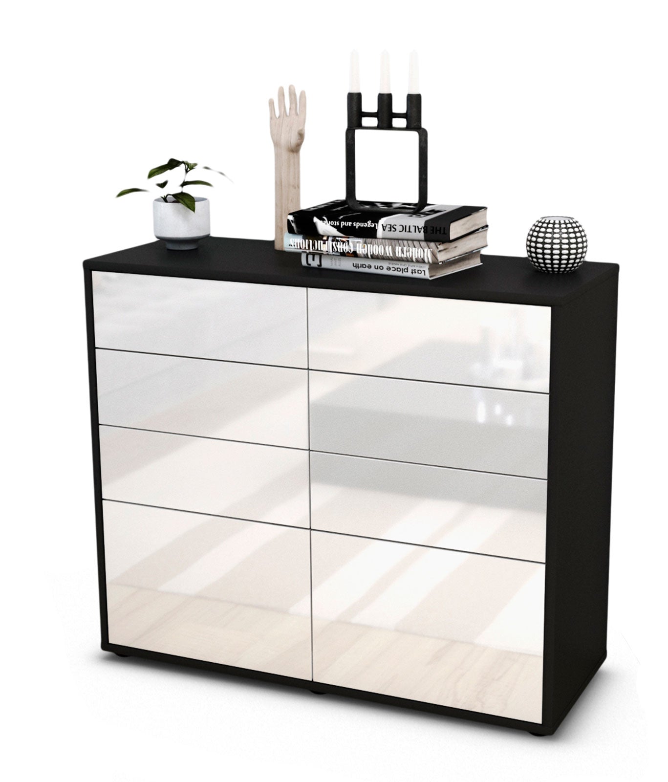 Sideboard - Celeste - Design Hochglanz - Freistehend mit Push to open  92 cm Anthrazit