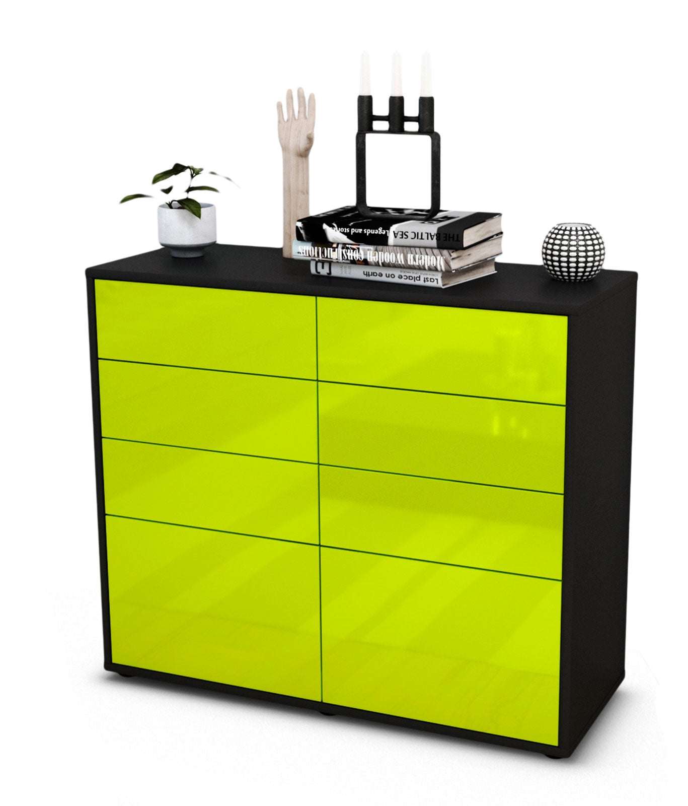 Sideboard - Celeste - Design Hochglanz - Freistehend mit Push to open  92 cm Anthrazit