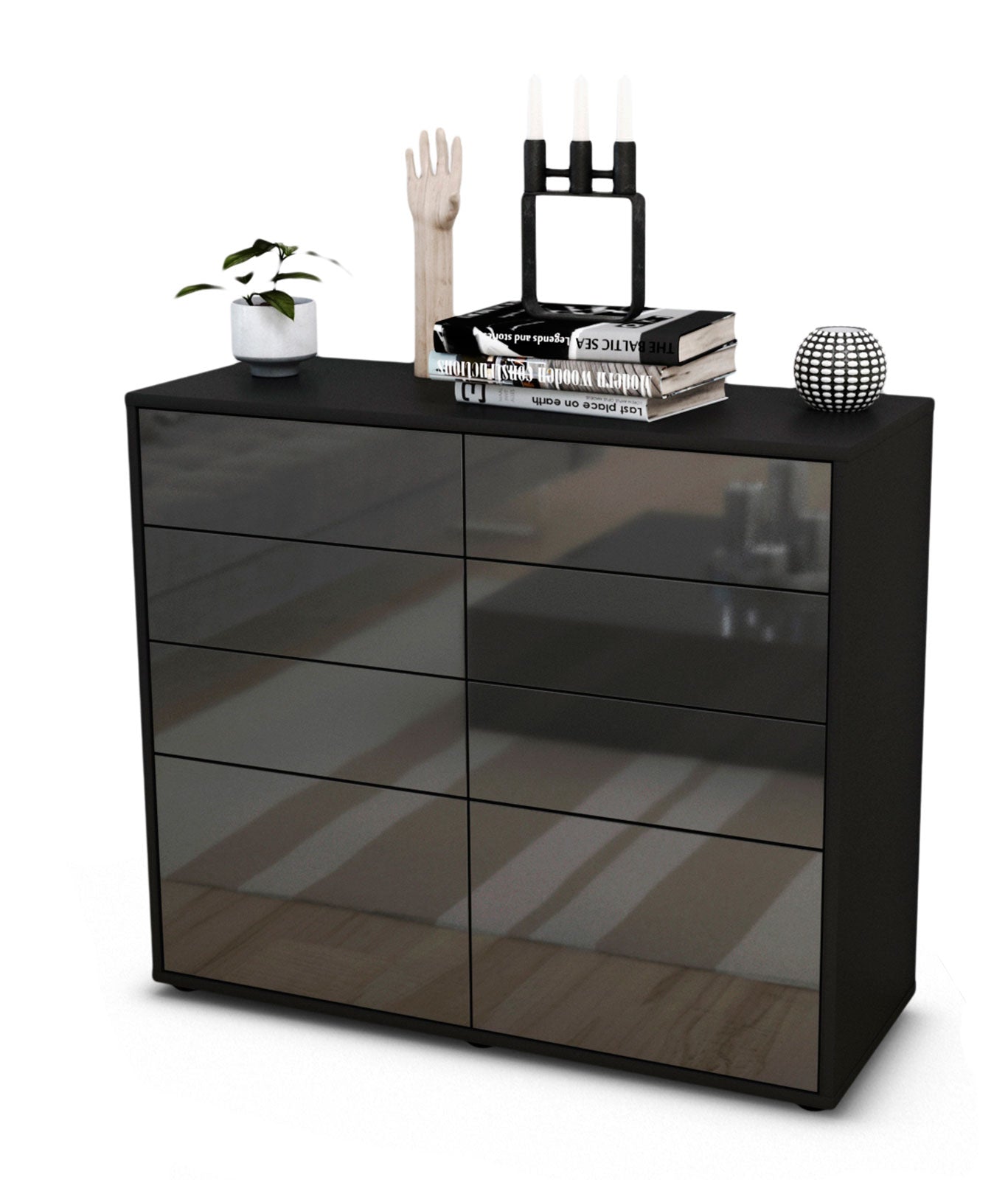 Sideboard - Celeste - Design Hochglanz - Freistehend mit Push to open  92 cm Anthrazit