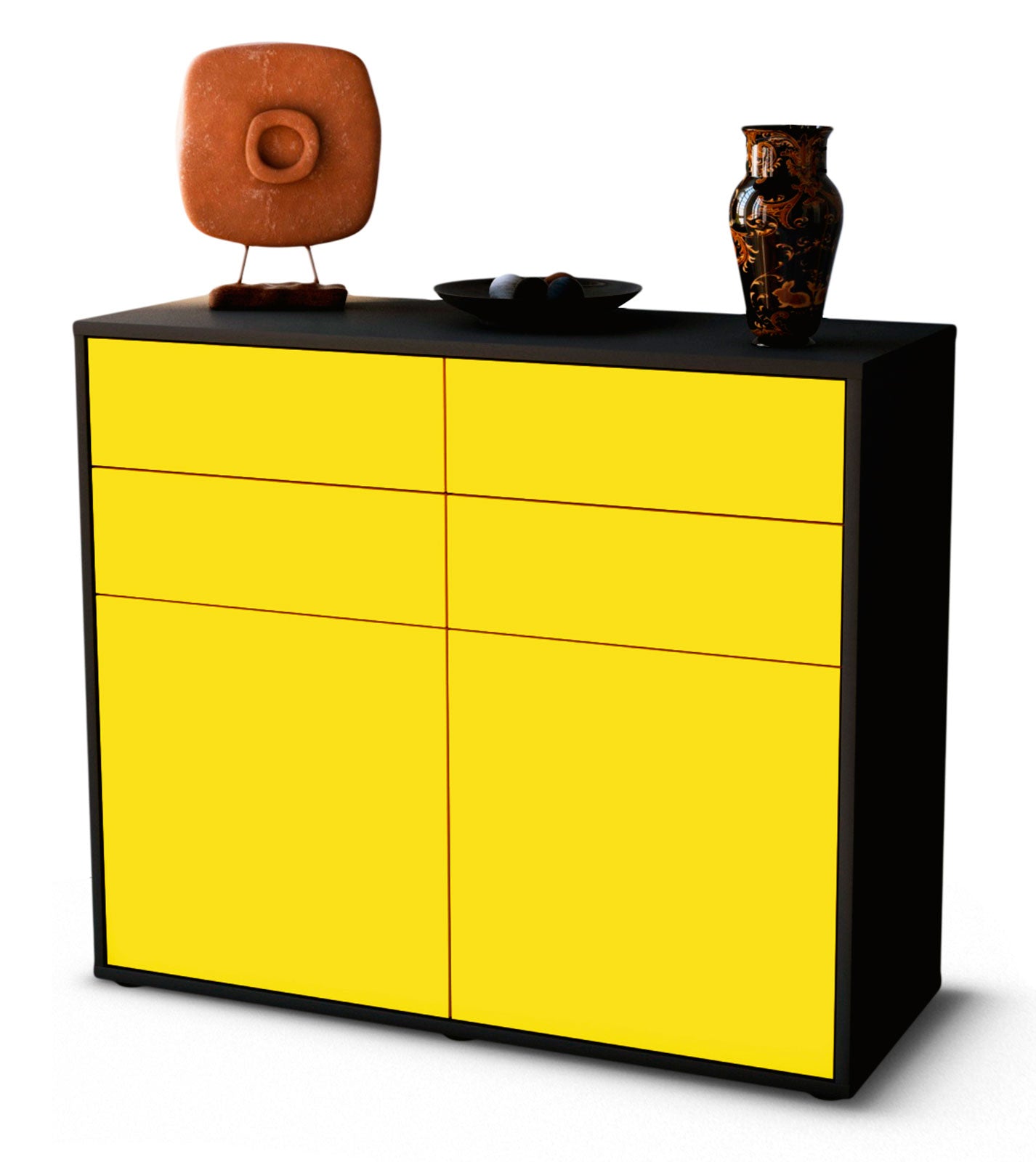 Sideboard - Celia - Design Farbakzent - Freistehend mit Push to open  92 cm Anthrazit