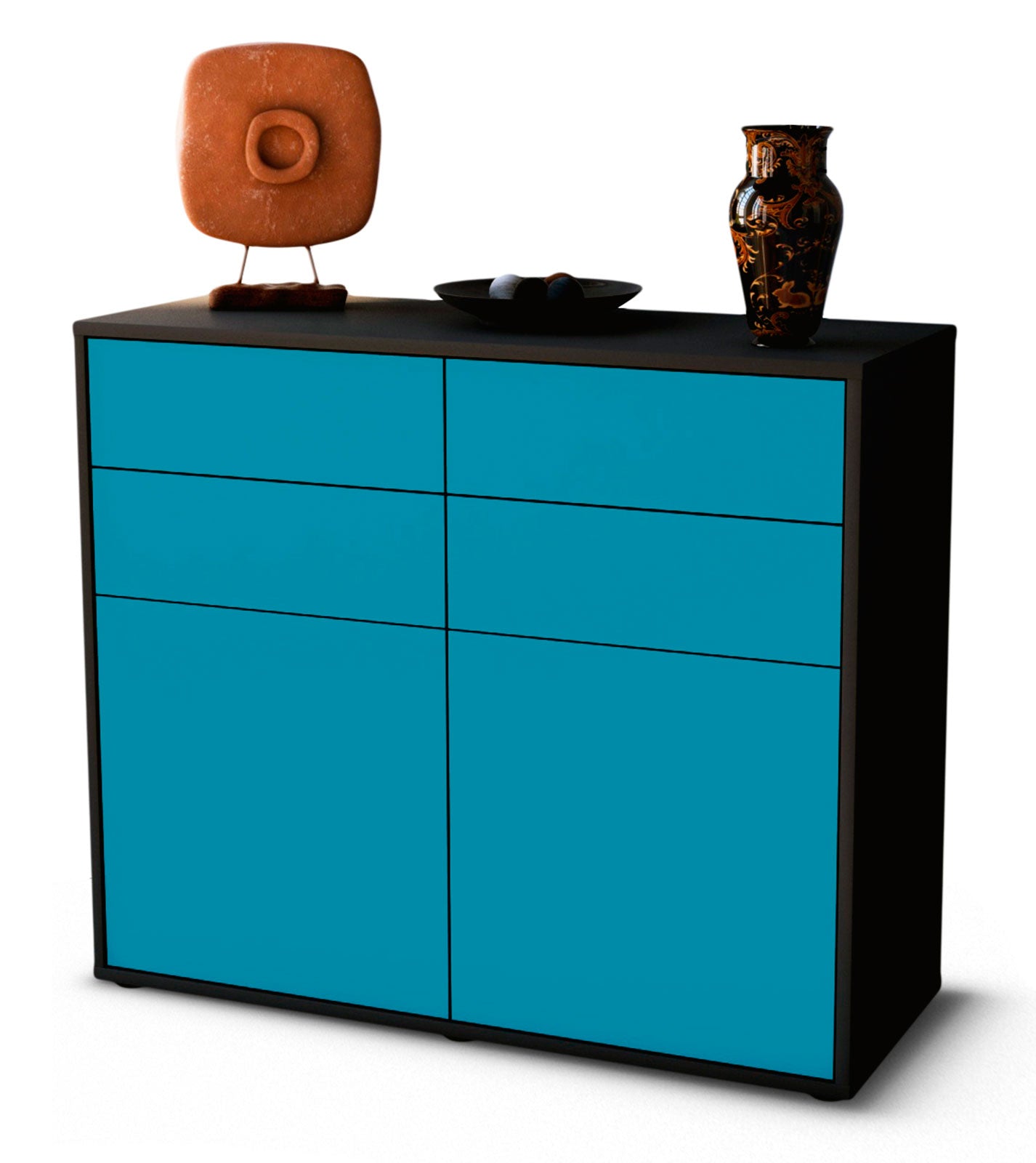 Sideboard - Celia - Design Farbakzent - Freistehend mit Push to open  92 cm Anthrazit