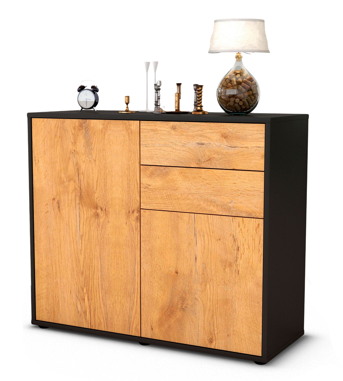 Sideboard - Chantal - Design Holzdekor - Freistehend mit Push to open  92 cm Anthrazit