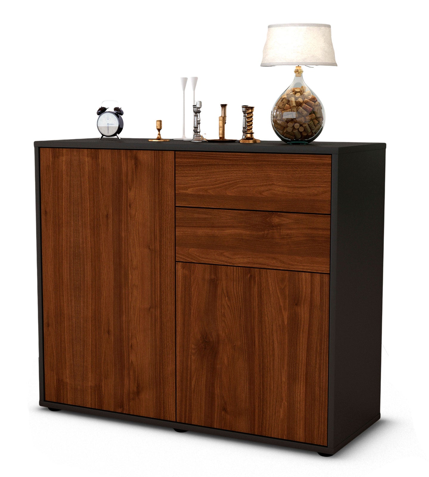 Sideboard - Chantal - Design Holzdekor - Freistehend mit Push to open  92 cm Anthrazit