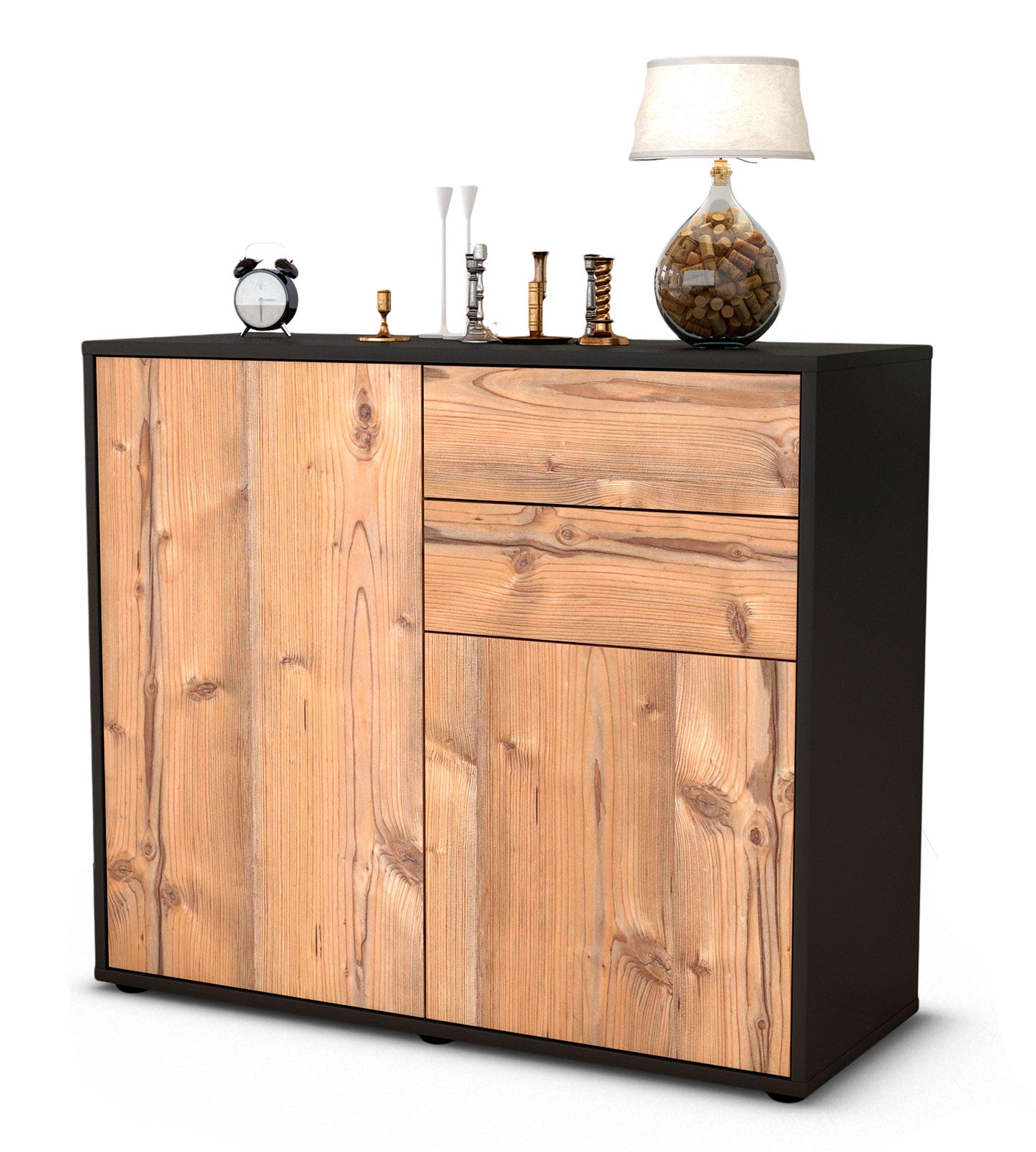 Sideboard - Chantal - Design Holzdekor - Freistehend mit Push to open  92 cm Anthrazit