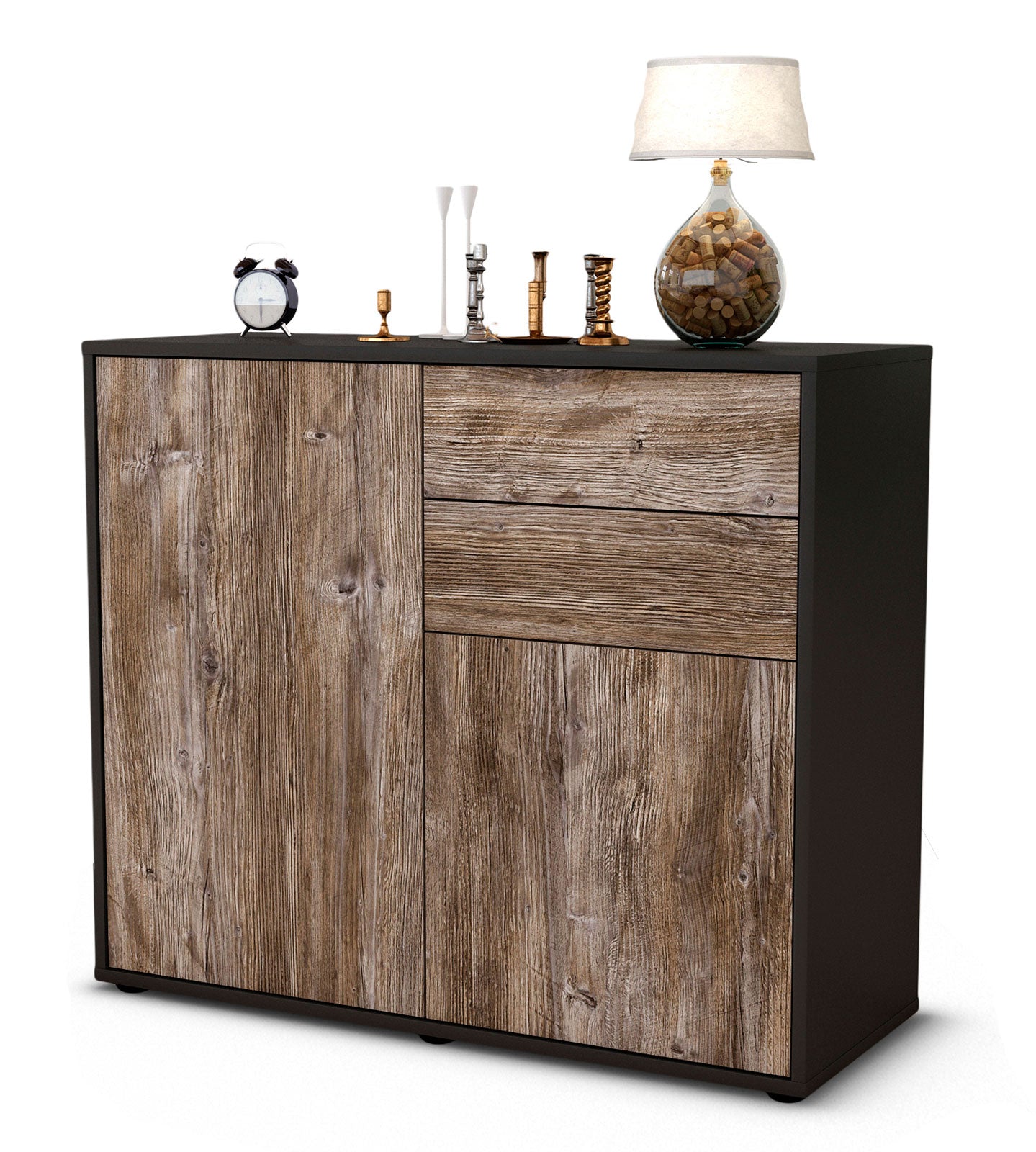 Sideboard - Chantal - Design Holzdekor - Freistehend mit Push to open  92 cm Anthrazit