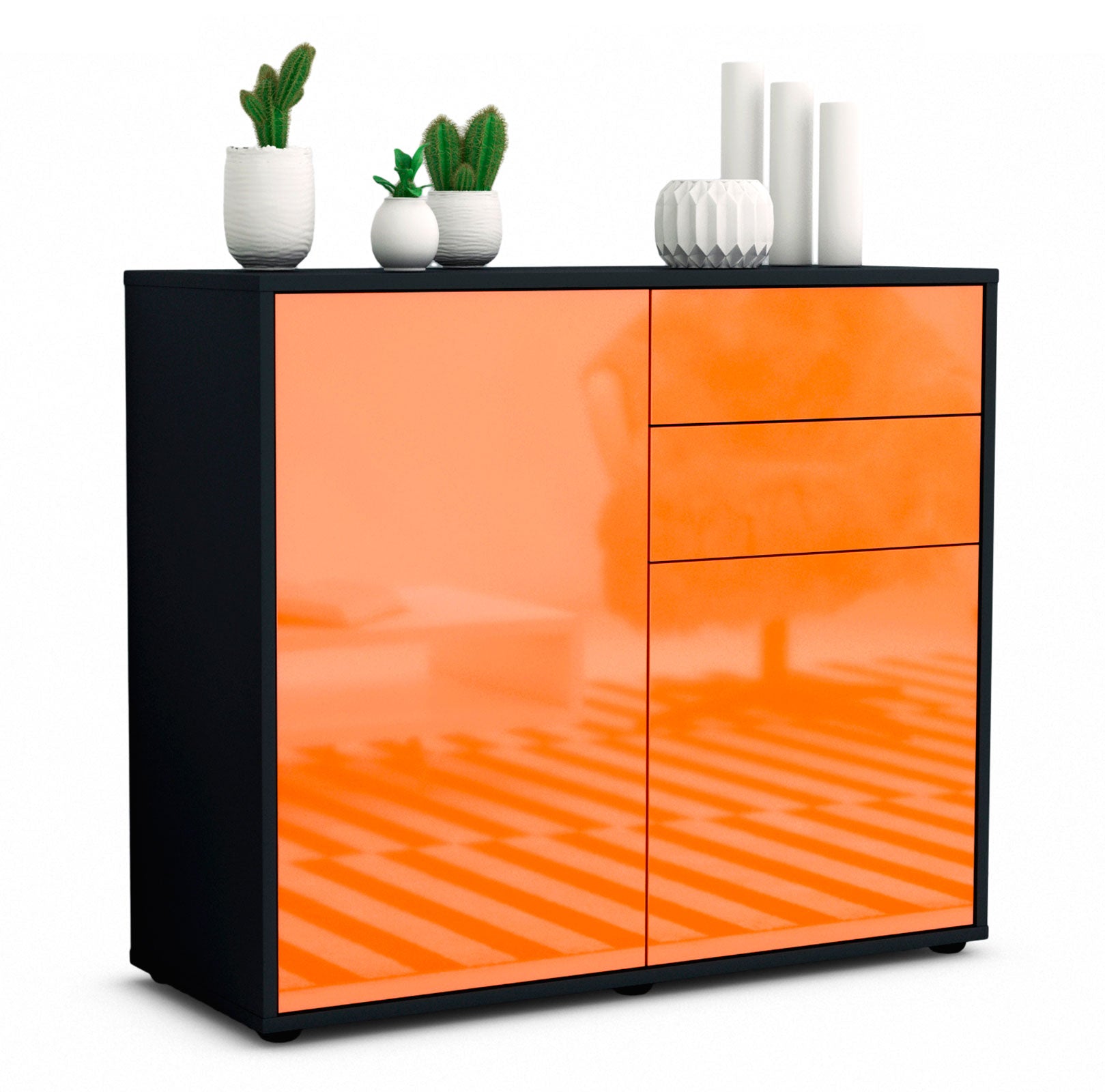 Sideboard - Chantal - Design Hochglanz - Freistehend mit Push to open  92 cm Anthrazit