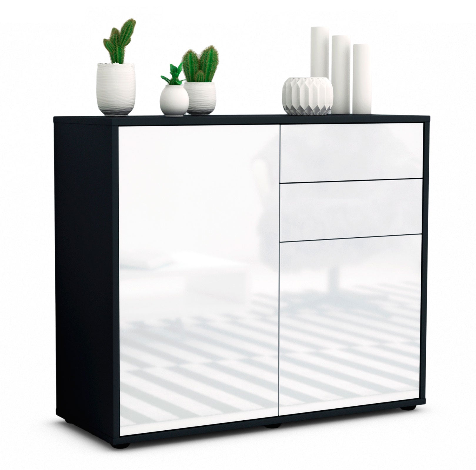 Sideboard - Chantal - Design Hochglanz - Freistehend mit Push to open  92 cm Anthrazit