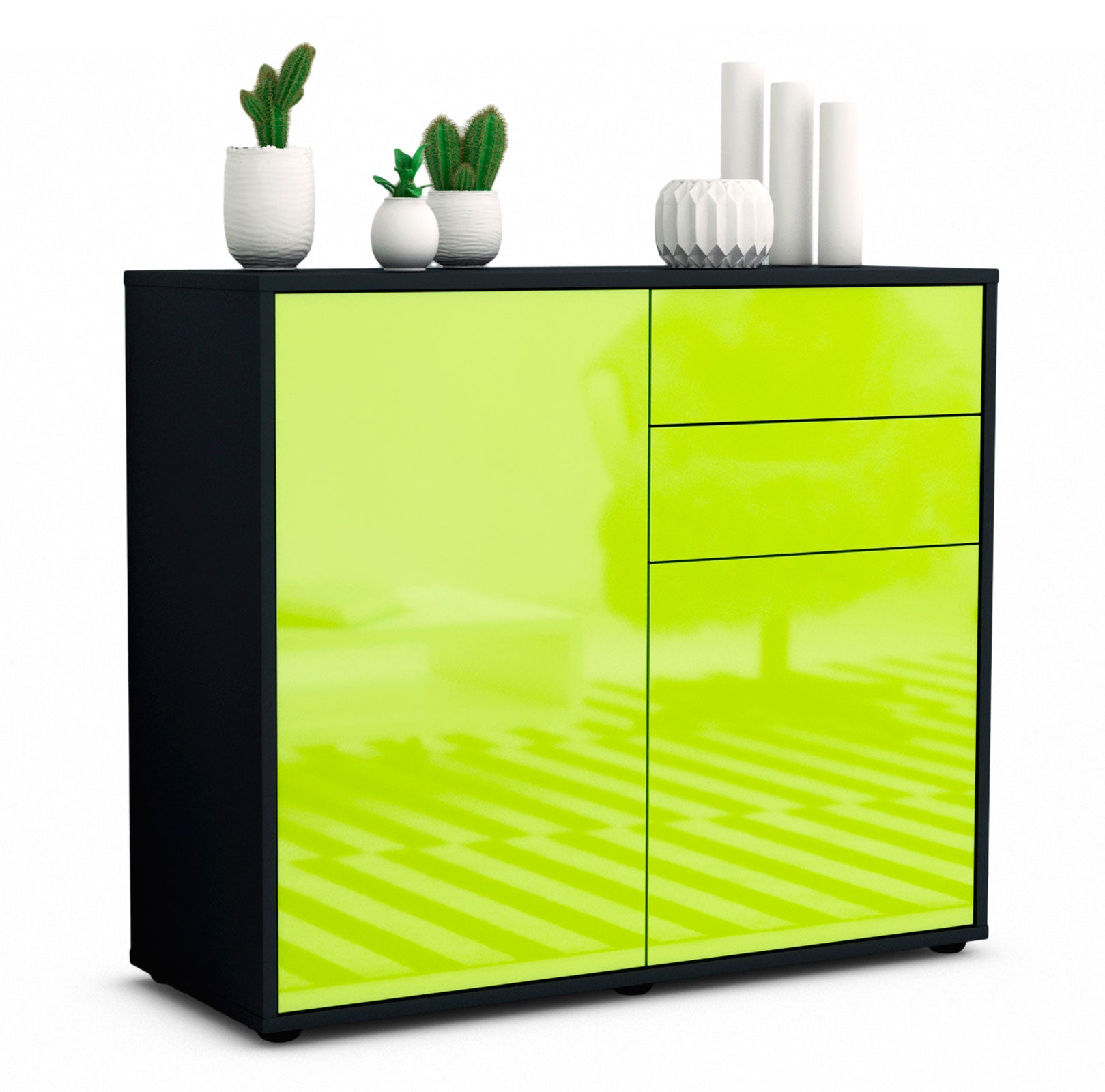 Sideboard - Chantal - Design Hochglanz - Freistehend mit Push to open  92 cm Anthrazit