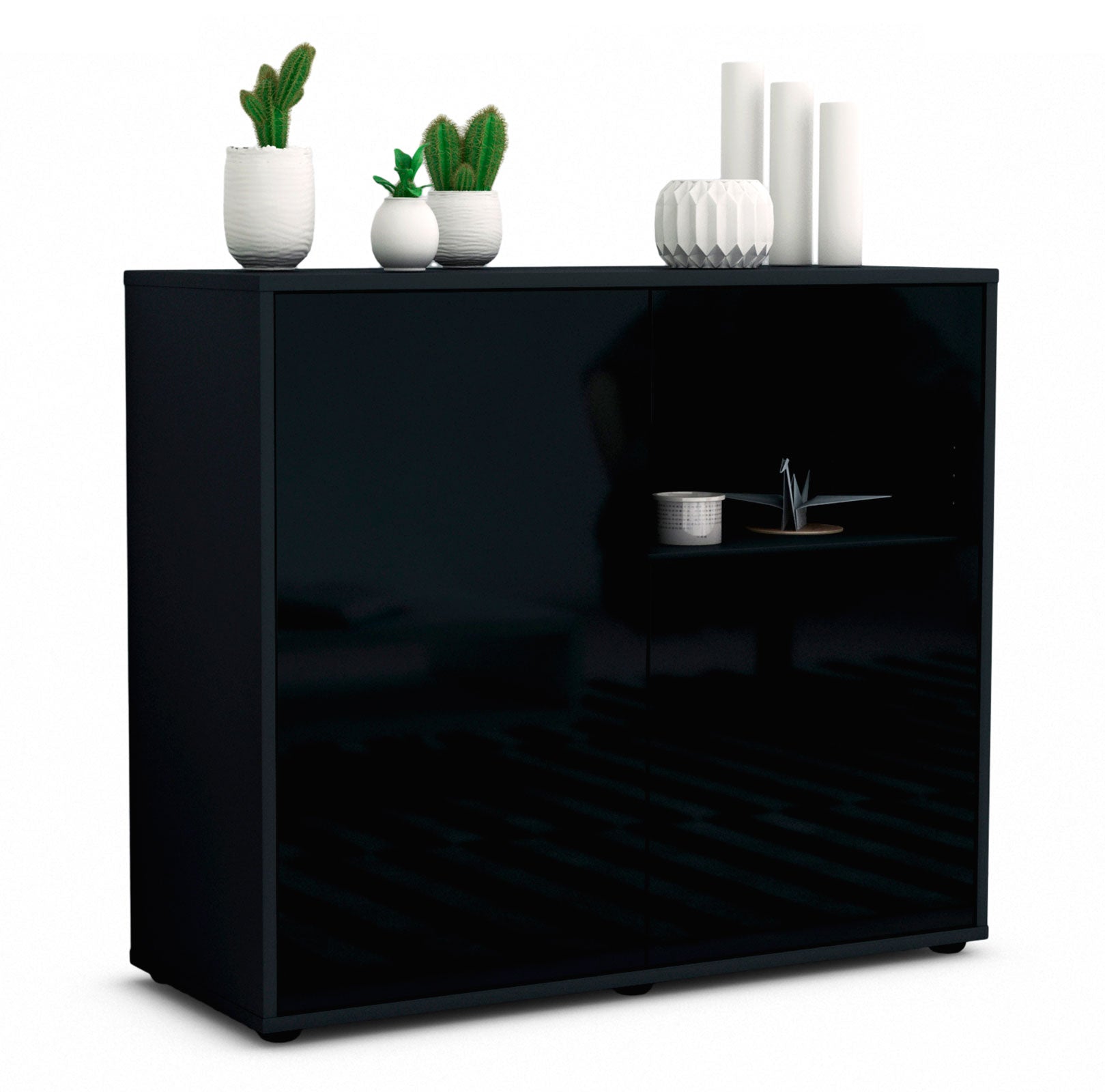 Sideboard - Charlotta - Design Hochglanz - Freistehend mit Push to open  92 cm Anthrazit