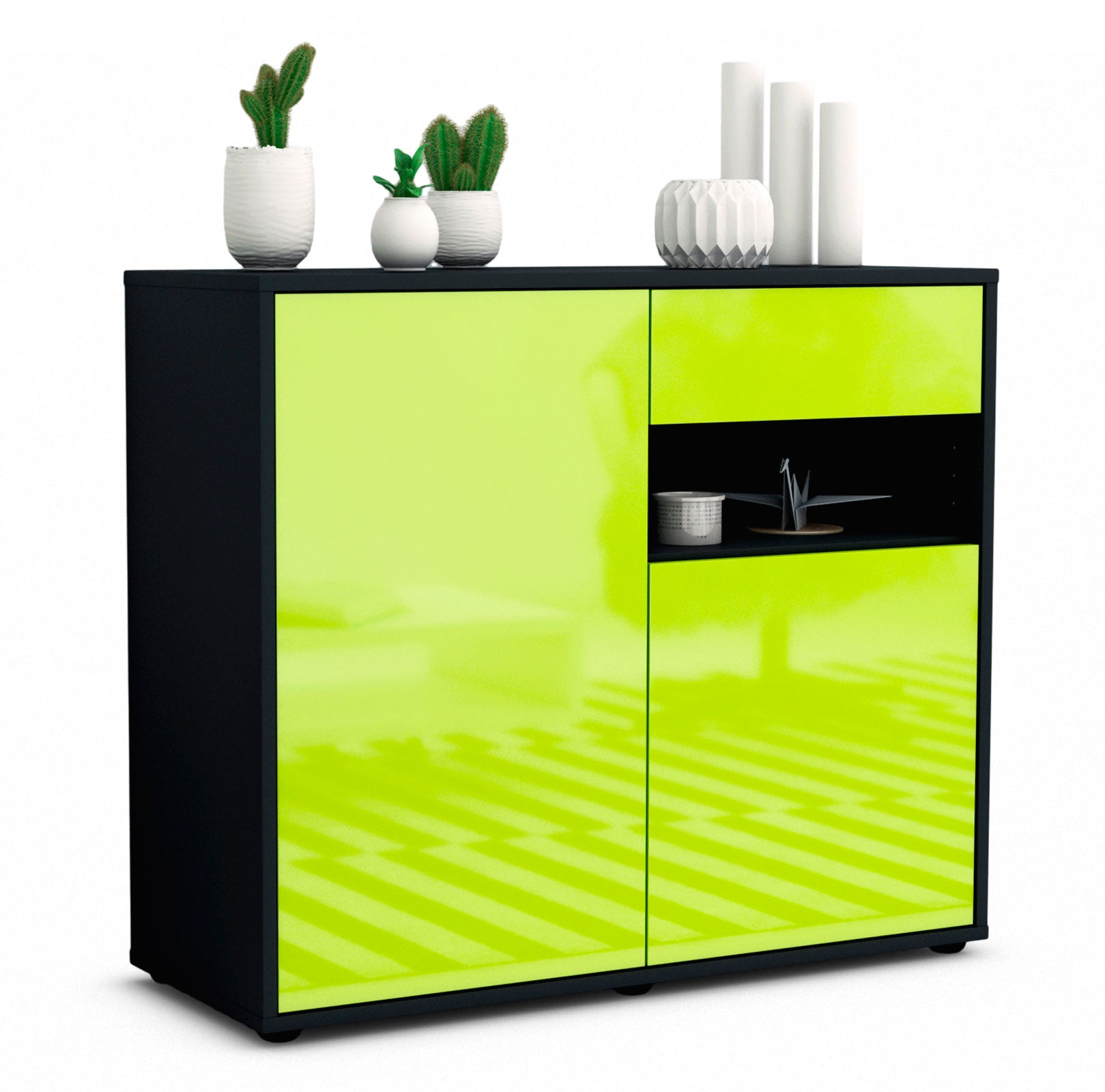 Sideboard - Charlotta - Design Hochglanz - Freistehend mit Push to open  92 cm Anthrazit